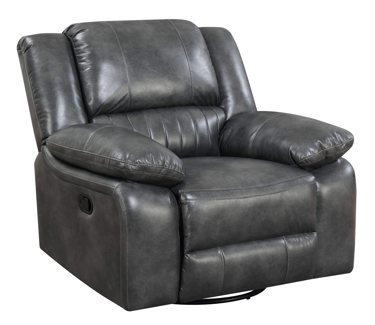 Madrona Burke Natalie Gray Gliding Recliner with Swivel Glider, Faux Leather Upholstery, and Pillow Top