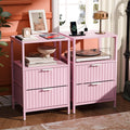 VINGLI Night Stand Set 2 with Fabric Drawers, Pink Nightstands with Charging Station, Fluted Nightstand Pink Bedside Table/Side 