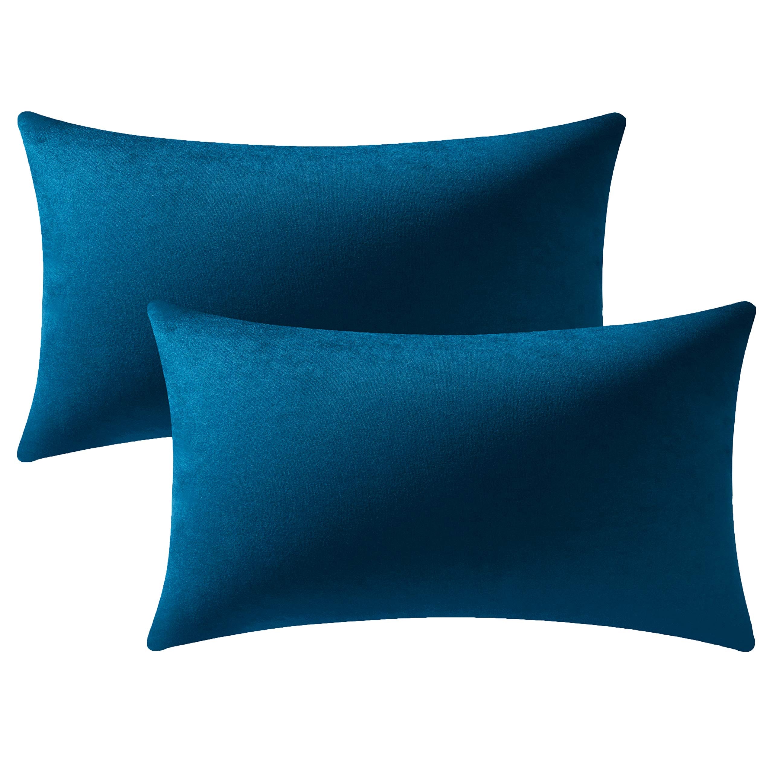 Dezene Midnight Blue Throw Pillow Covers 2 Pack 12 X20 Inch Cozy Soft Velvet Rectangular Decorative Pillow Cases, Lumbar Toss Pi