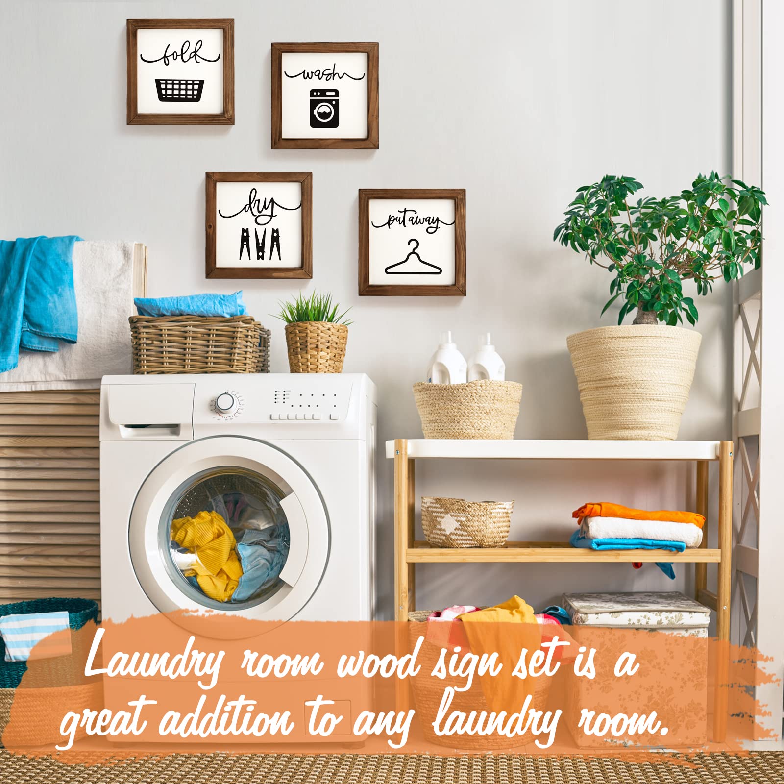 Laundry Room Decor For Wall Farmhouse Laundry Signs Set Of 4 Wash Dry Fold Put Away Rustic Laundry Decor For Laundry Room Shelf