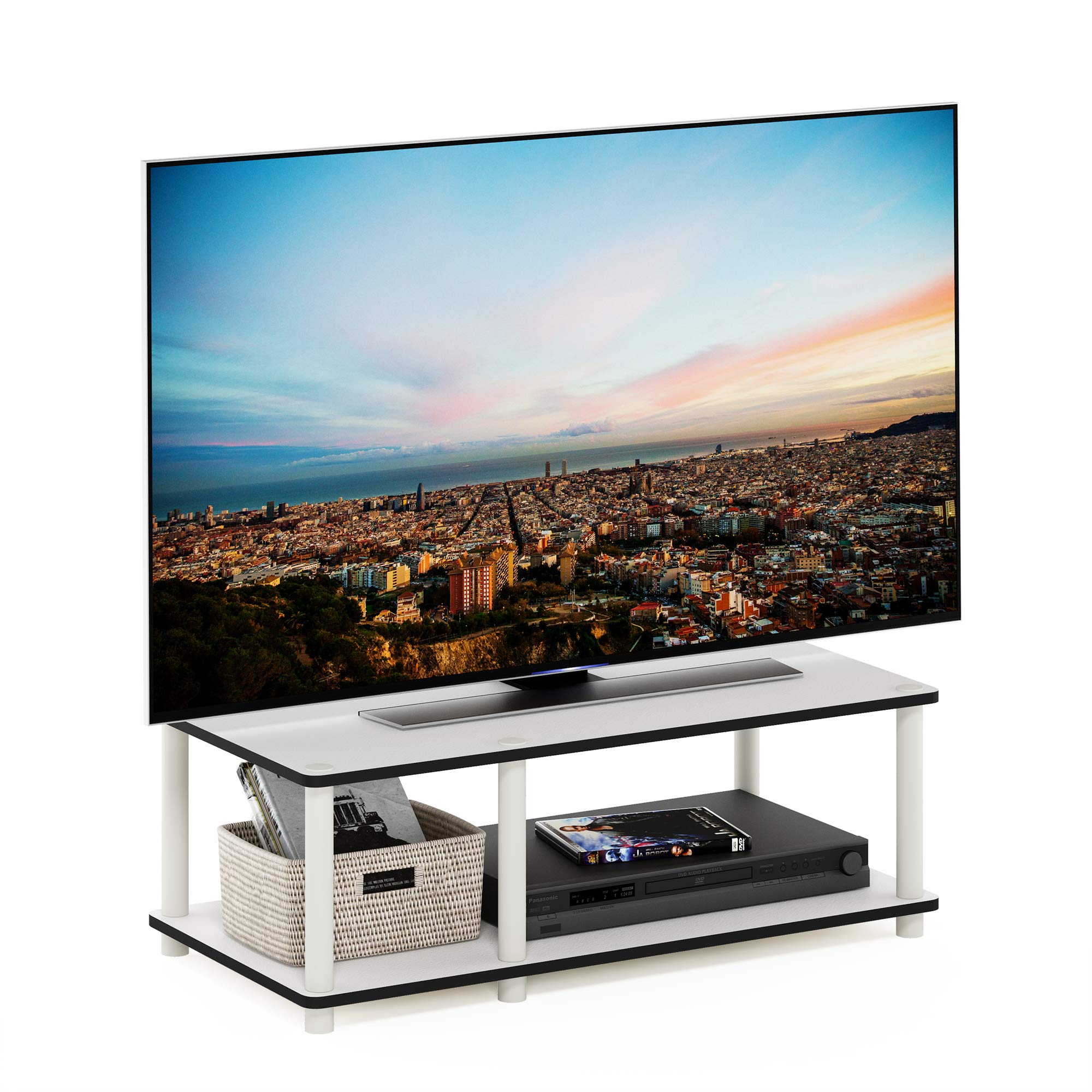 Furinno Just No Tools Mid TV Stand, White w/White Tube