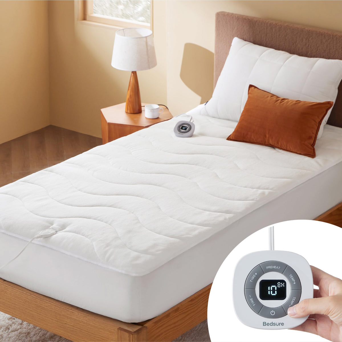 Bedsure Heated Mattress Pad Twin - Bed Warmer with Memory & Preheat Function, 12-Hour Timer & 10 Heat Settings with Single Contr