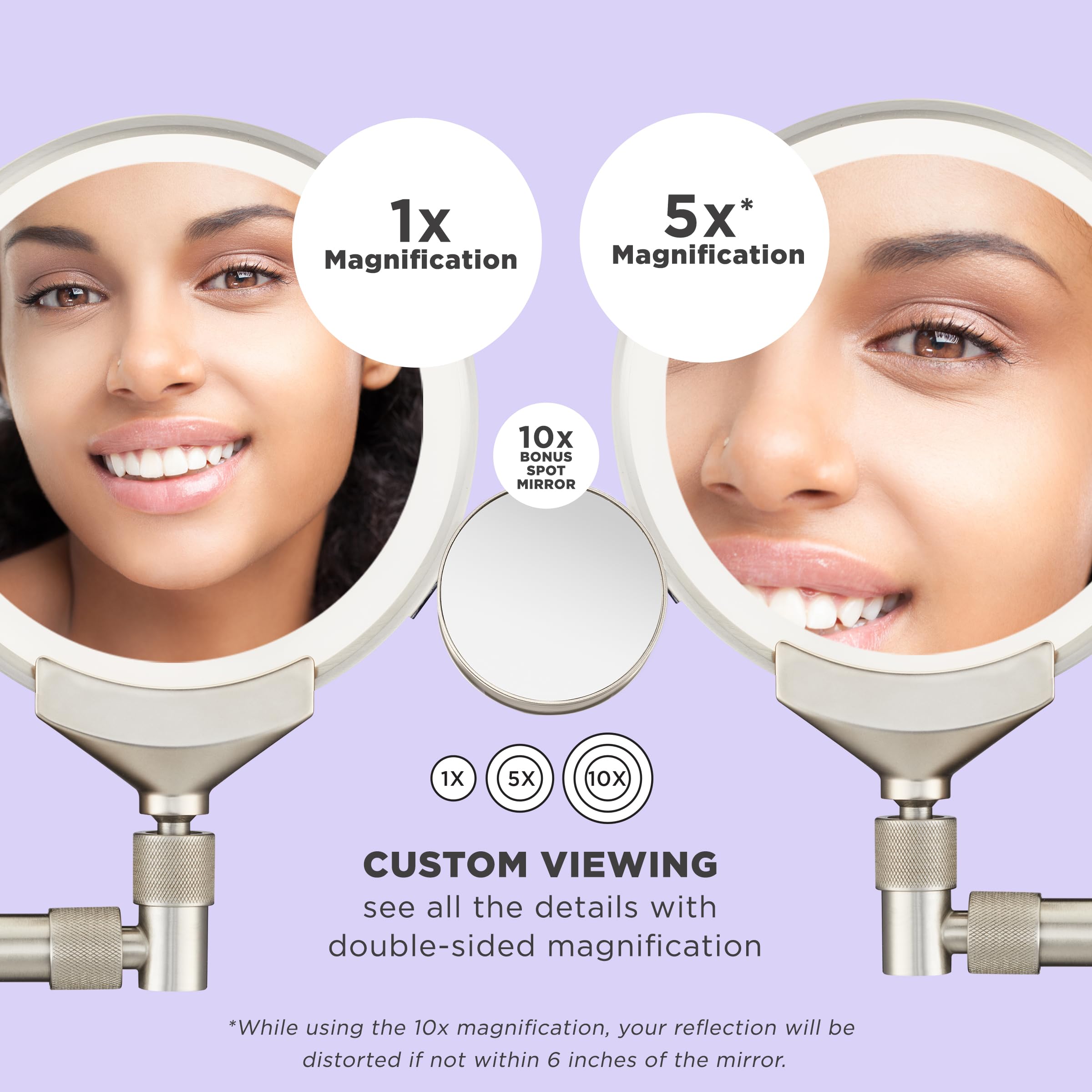 Conair Lighted Makeup Mirror, Wall Mount Bathroom Mirror, Led Vanity Mirror, 1X/5X/10X Magnifying Mirror, Rechargeable In Satin