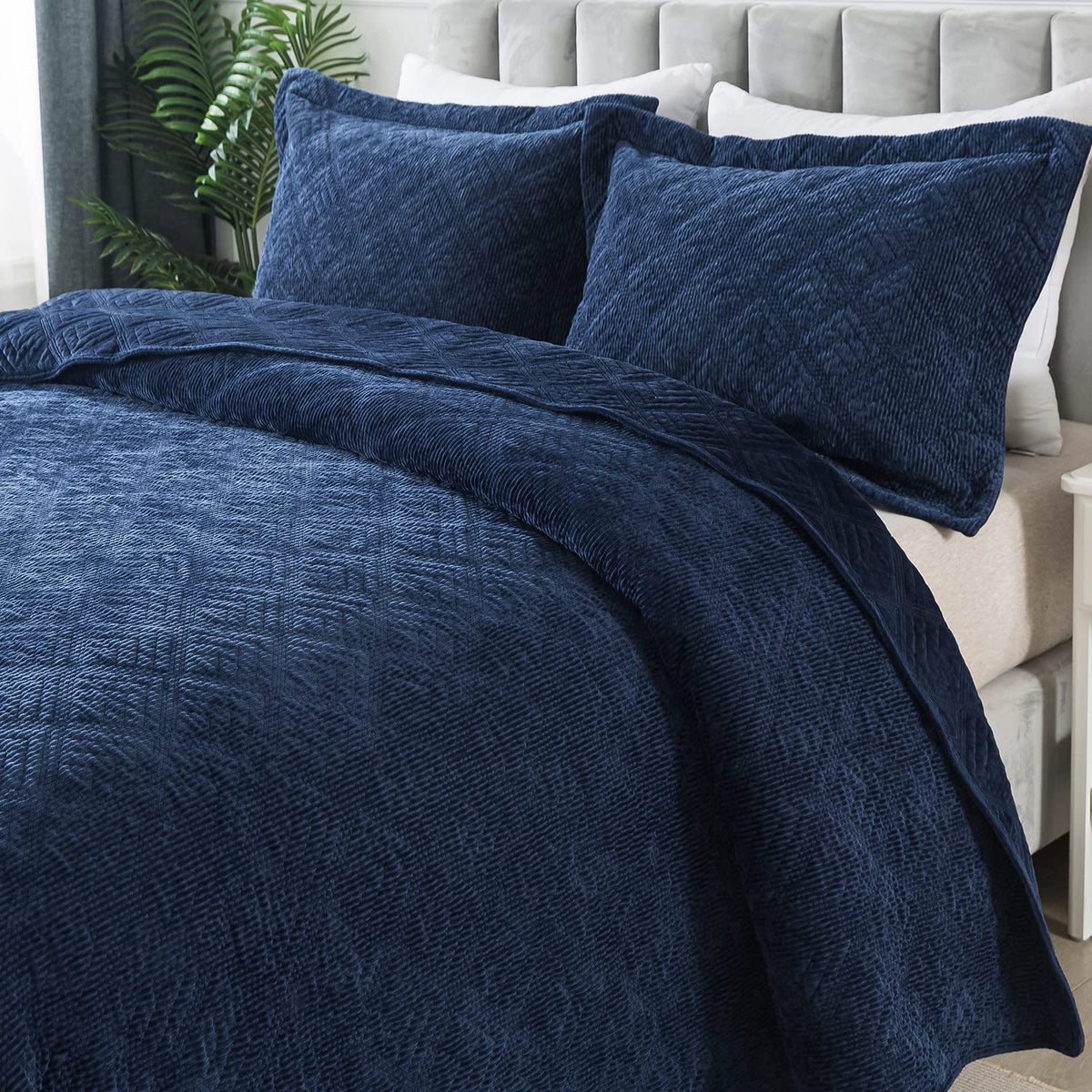 HoneiLife King Quilt Bedding Set - 3 Pieces Corduroy Quilt Sets Double Faced Velvet Bedspreads Super Soft Coverlets Reversible B