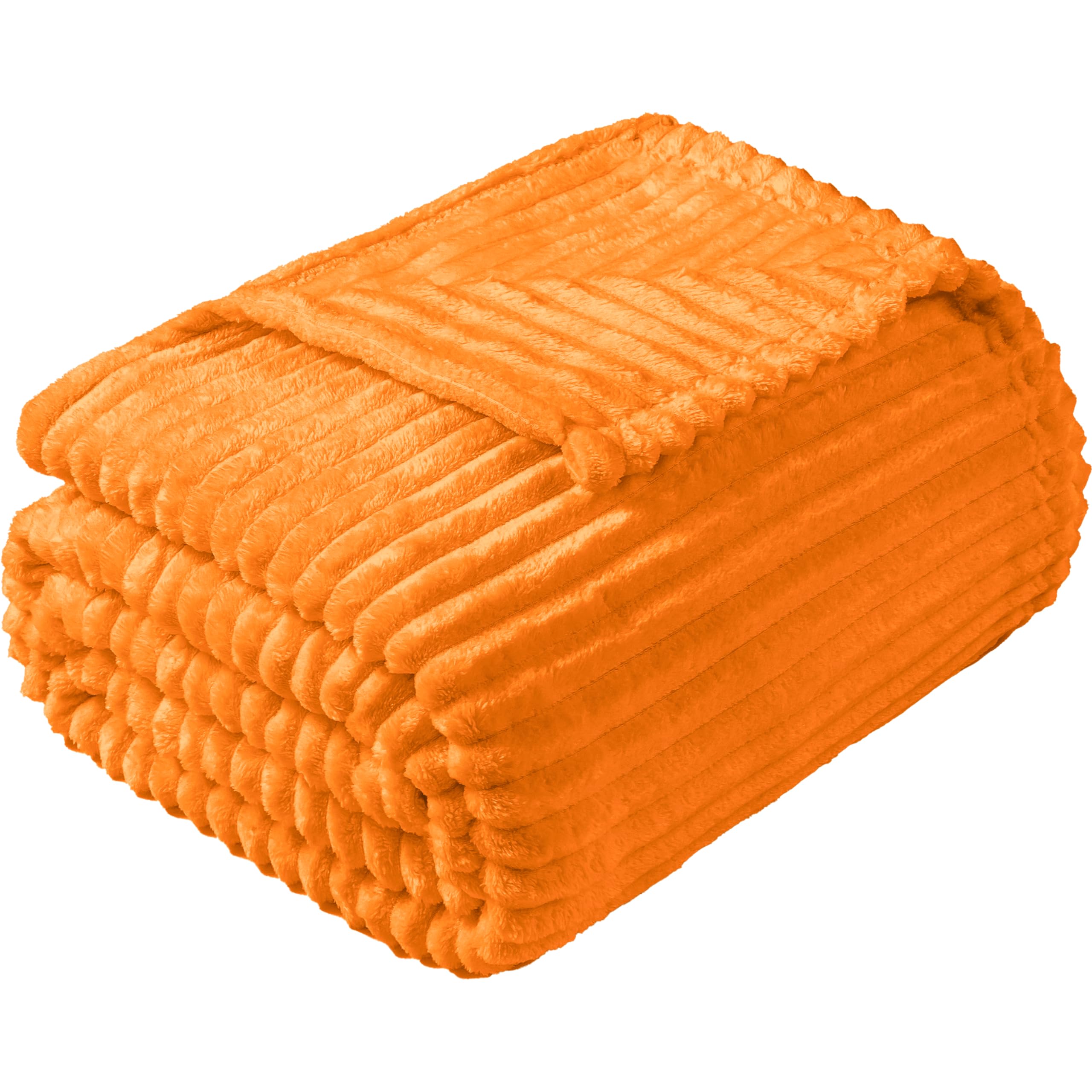 Vessia Flannel Fleece Striped Bed Blanket Twin Size(60X80Inch), 300Gsm Microfiber Light Orange Comfy Blanket, Soft Warm Cozy Lig