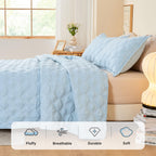 Litanika King Size Quilt Bedding Set, Light Blue Summer Lightweight Soft Comforter Bedspreads & Coverlets, Boho Farmhouse Beddin