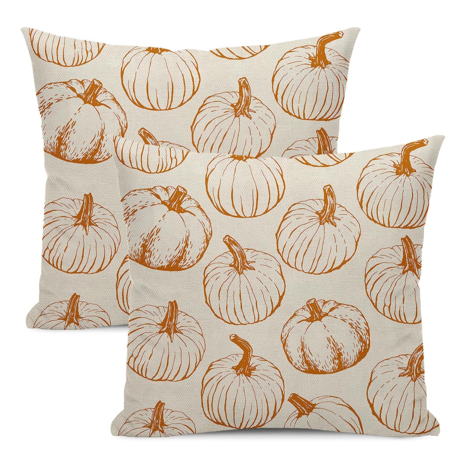 Yxuiyal Fall Throw Pillow Covers 20 X 20 Set Of 2 Orange Pumpkin Autumn Pillow Cover Harvest Thanksgiving Farmhouse Pillowcose O
