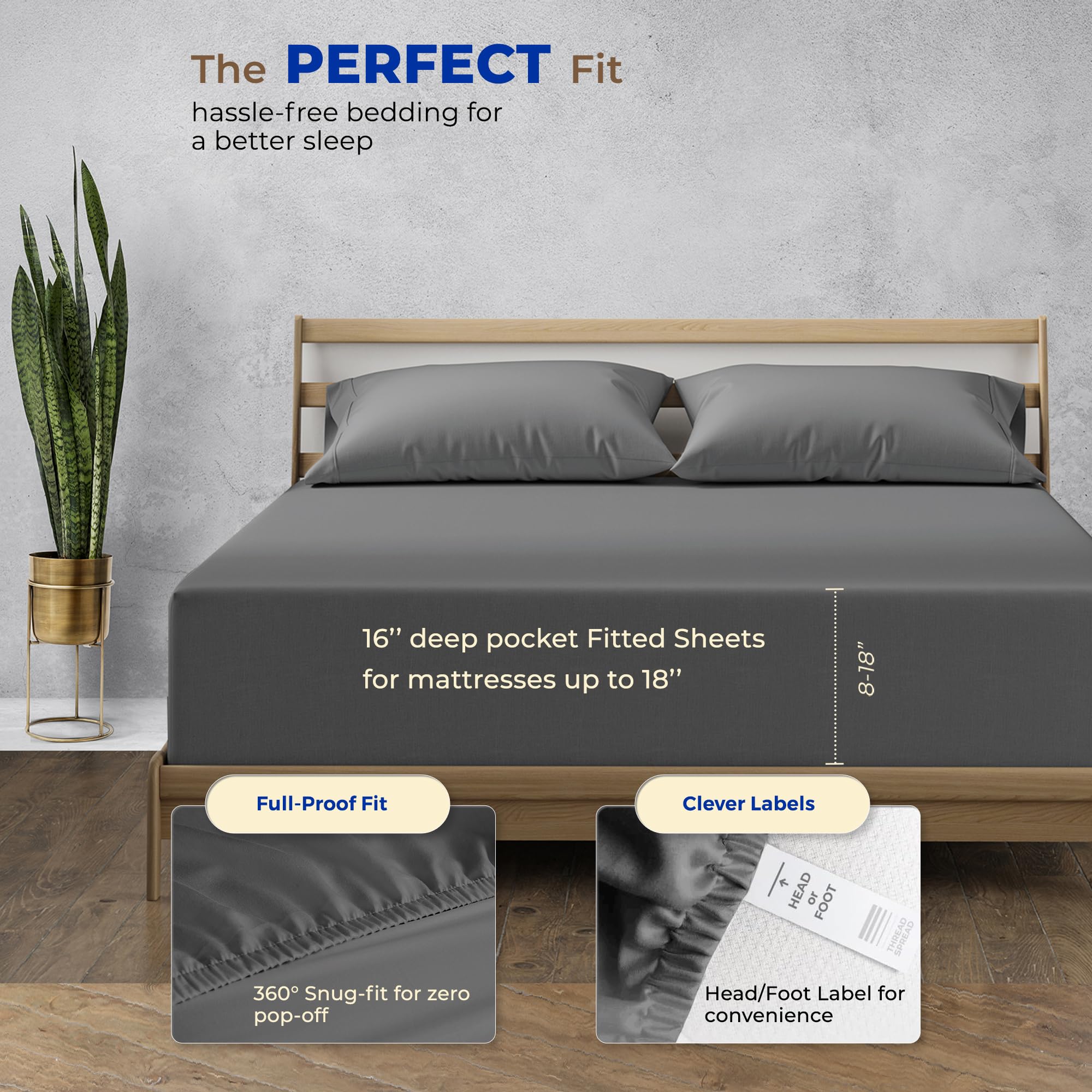 Thread Spread Luxury Egyptian Cotton King Fitted Sheet Only - 1000-Thread-Count 16' Deep Pocket King Fitted Sheet, Soft, Cooling, Sateen Weave, Extra Long Staple King Size Fitted Sheet - Dark Grey