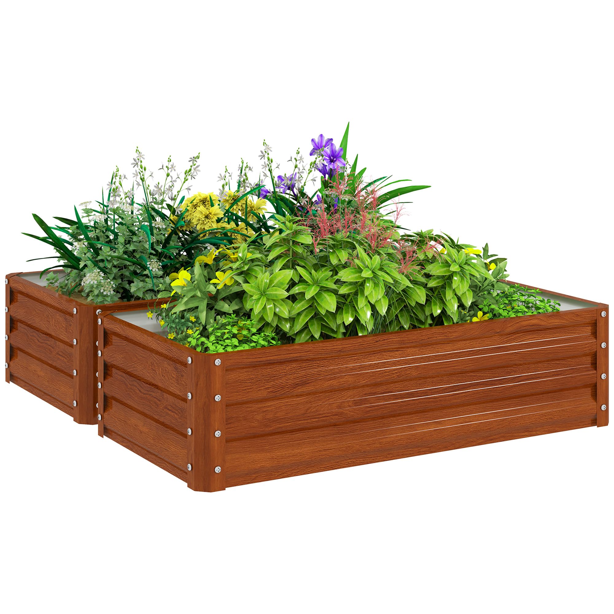 Outsunny Galvanized Raised Garden Bed, 4' X 2' X 1' Metal Planter Box, For Growing Vegetables, Flowers, Herbs, Succulents, Brown