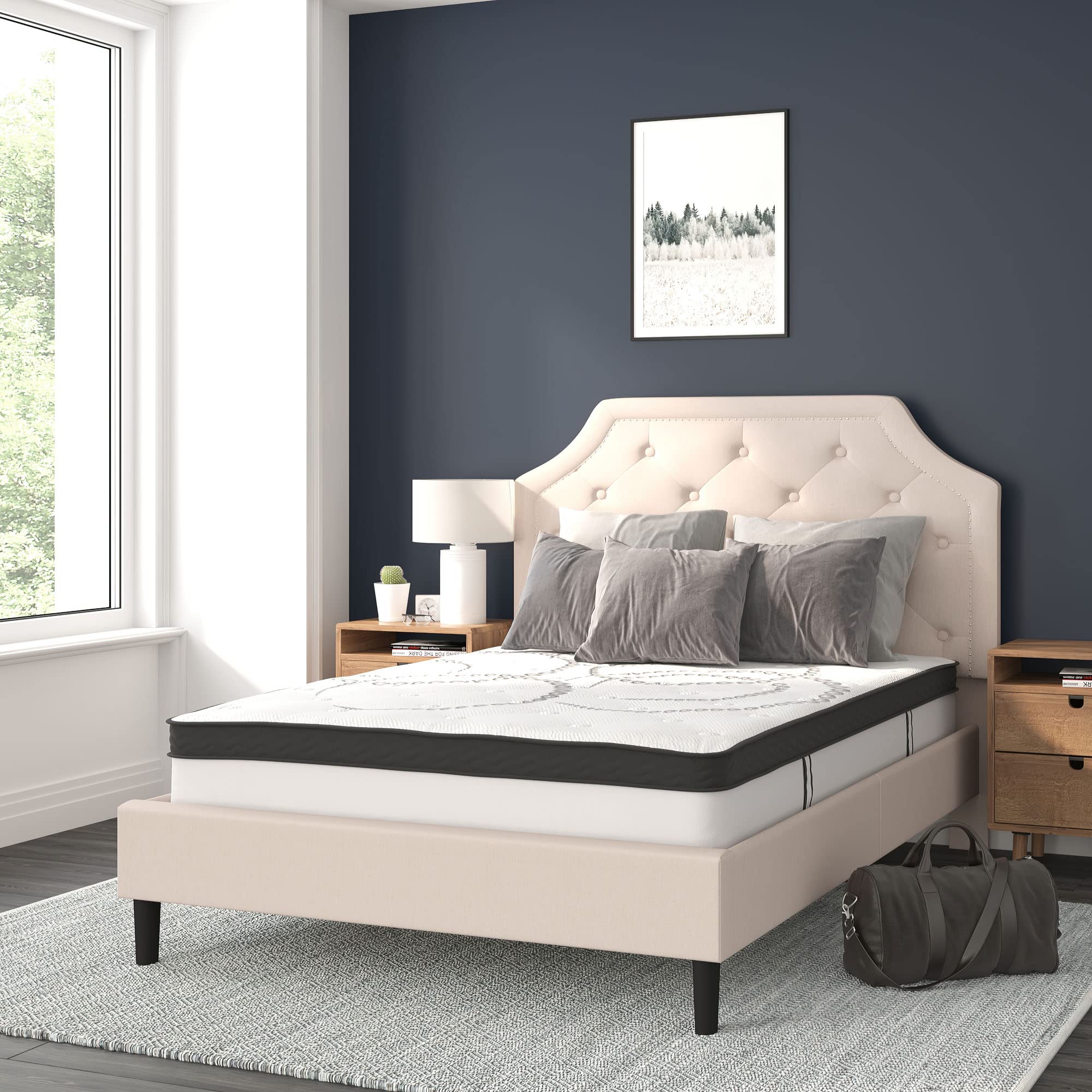 Flash Furniture Upholstered Platform Bed/Mattress Set, Full, Beige