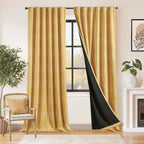 Jinchan 100% Blackout Boho Curtains Moon Phases Printed Bedroom Curtains 96 Inches Long Mustard Drapes Rod Pocket Thermal Insulated Curtains For Nursery Yellow Window Drapes Curtain Set 2 Panels