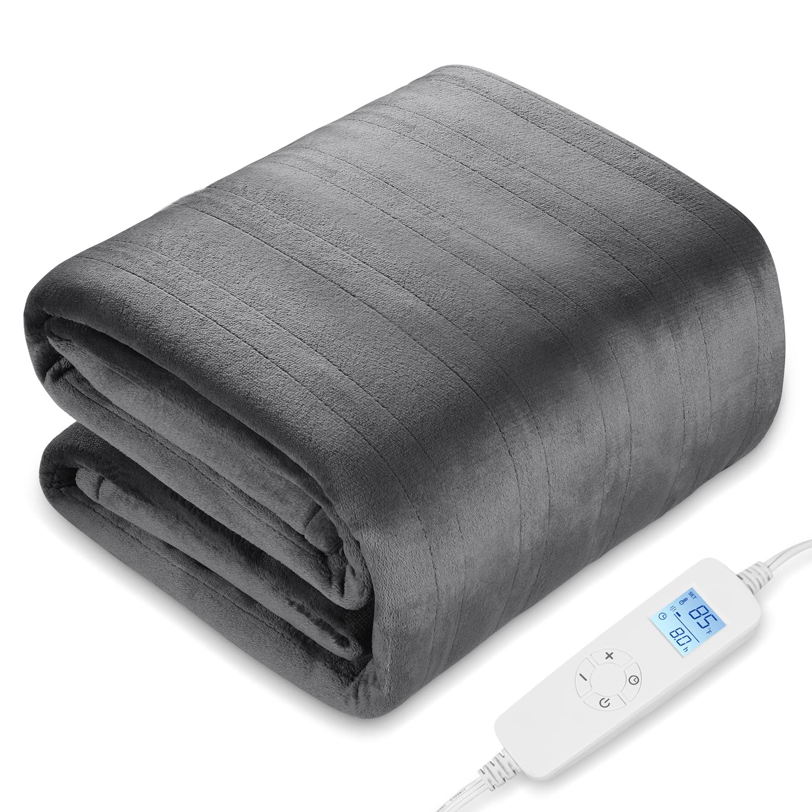Electric Heated Blanket Queen Size 84' X 90'  6 Heating Levels & 8H Auto Timer  Full Body Fast Heating And Ultra Soft Flannel,