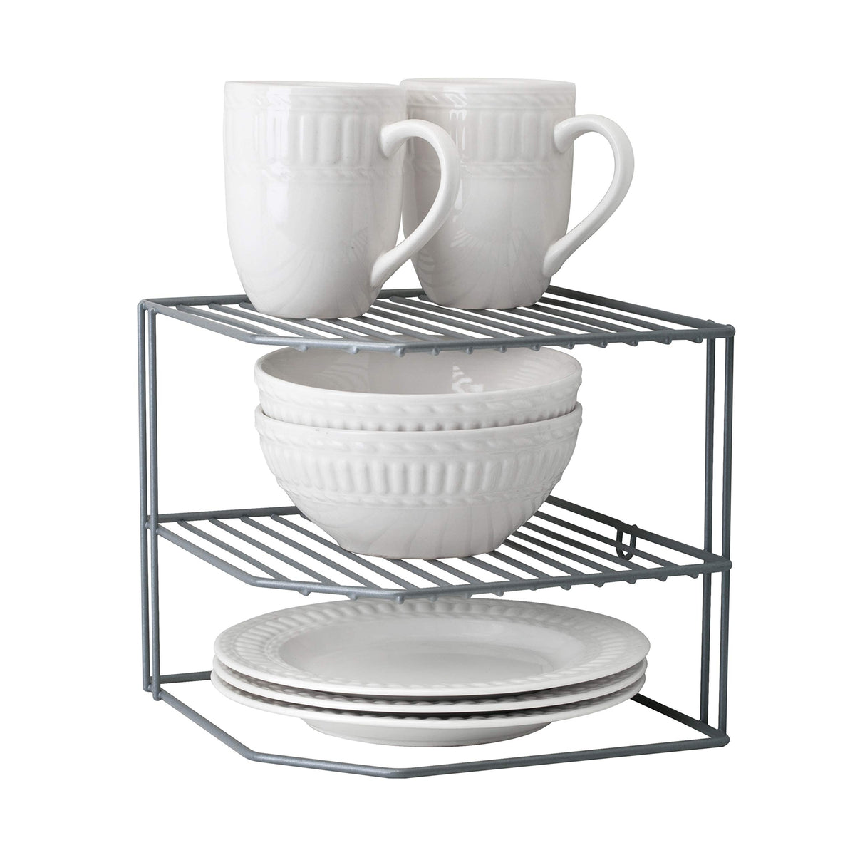 Kitchen Details Corner Shelf Organizer | Cabinet & Countertop Storage | Plates | Cups | Bowls | Grey