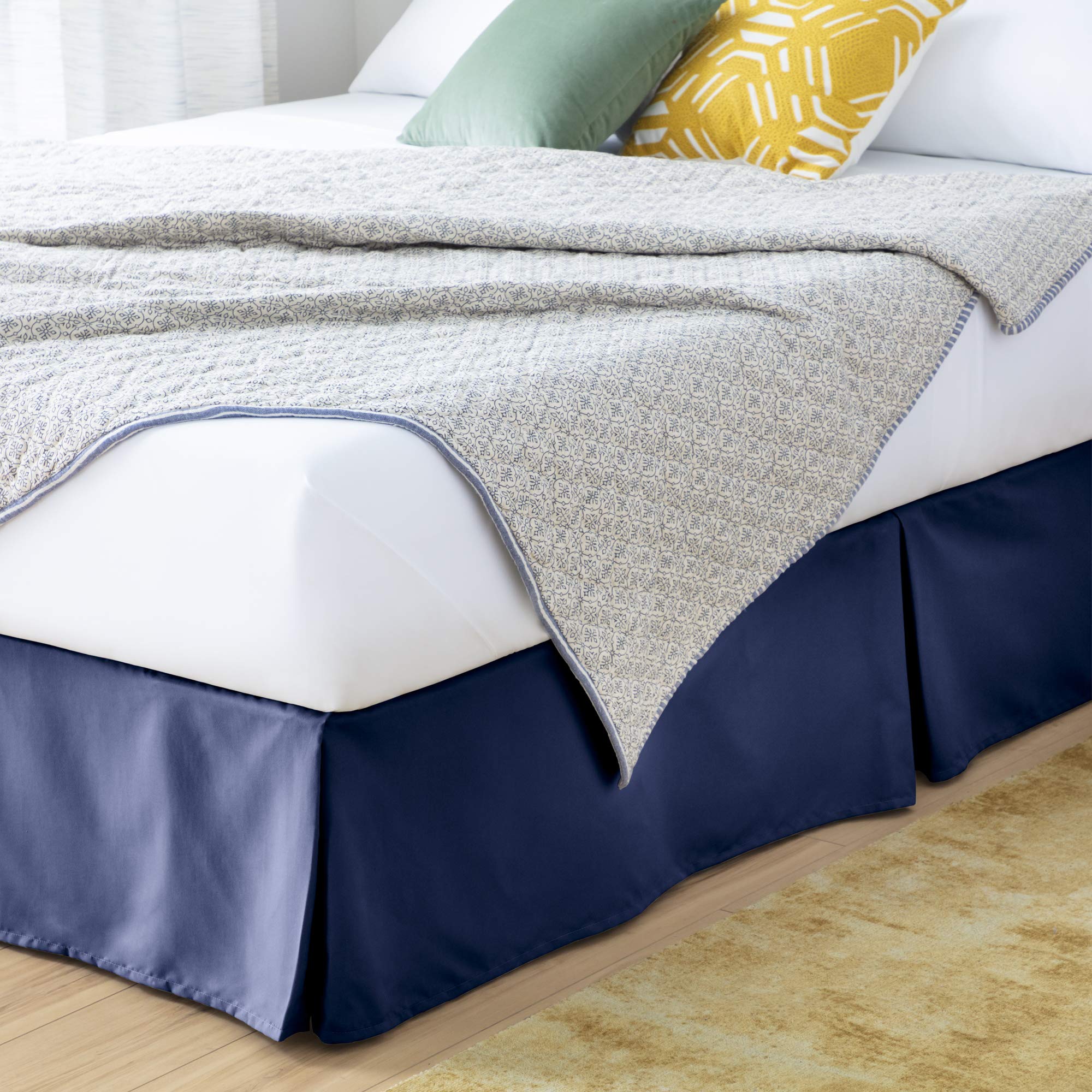 Linenspa 14 Inch Wrinkle And Fade Resistant-Machine Washable-Easy Use Pleated Microfiber Bed Skirt, Cal King, Navy