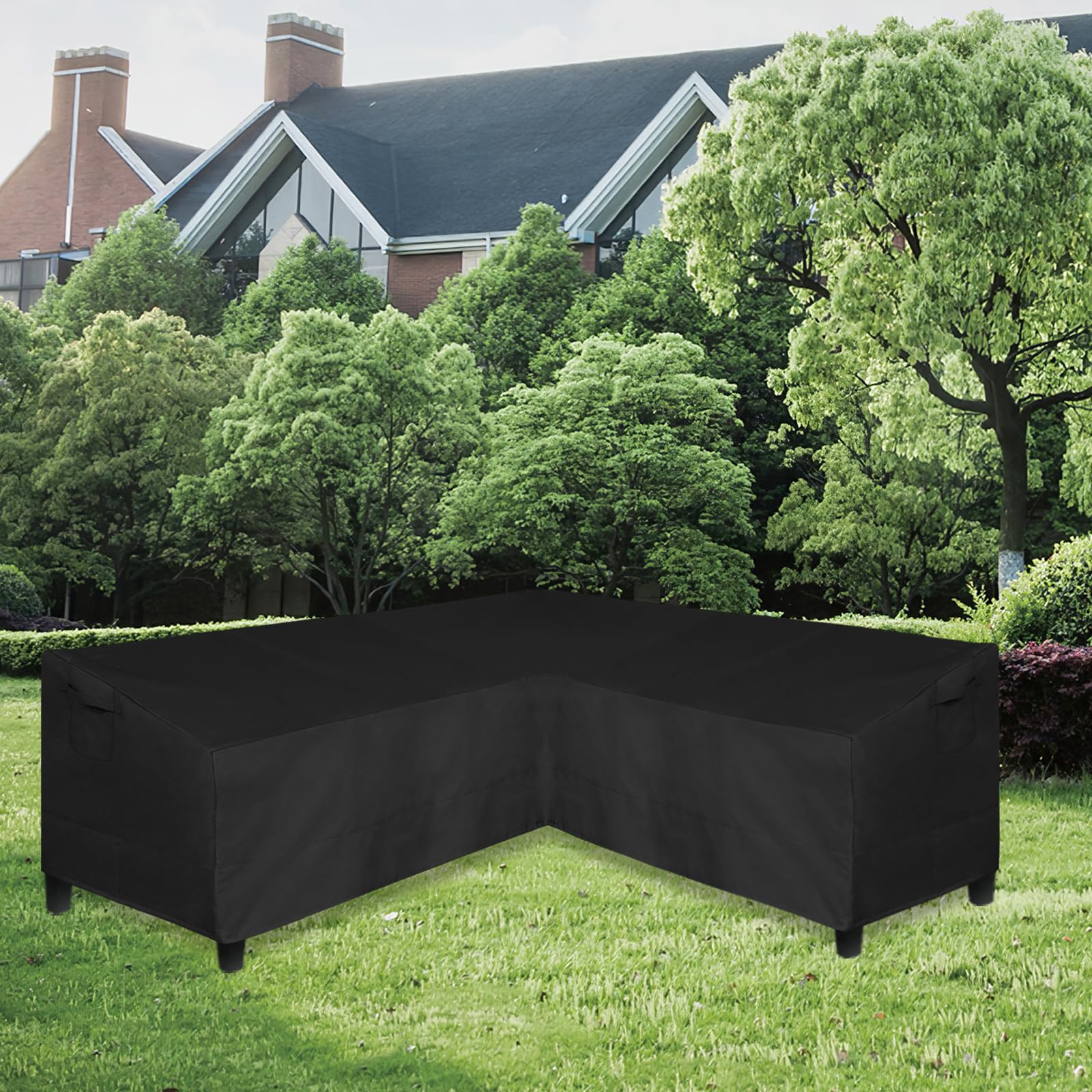 Easy-Going Patio V-Shaped Sectional Sofa Cover, Heavy Duty Outdoor Sectional Cover, Waterproof Furniture Cover With Air Vent 85' L (On Each Side) X 33.5' D X 31' H, Black