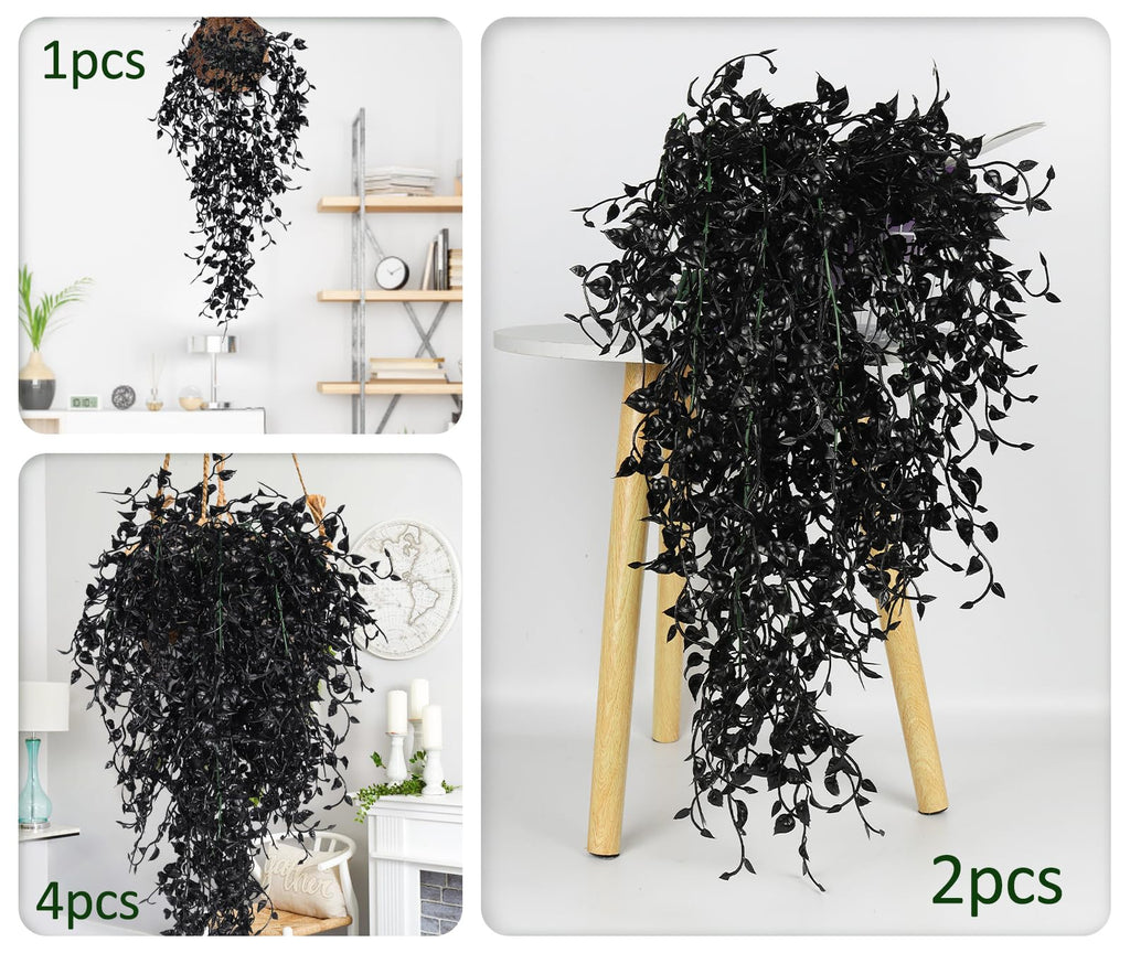 Black Artificial Hanging Plants 4Pcs 33In Fake Hanging Plant Faux Ivy Leaf Greenery Vine Uv Resistant Plastic Wall Black Plant F