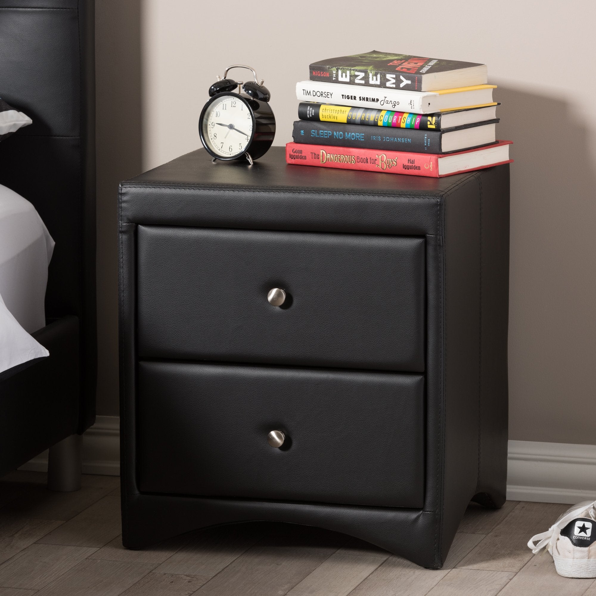 Baxton Studio Dorian Faux Leather Upholstered Modern Nightstand, Black
