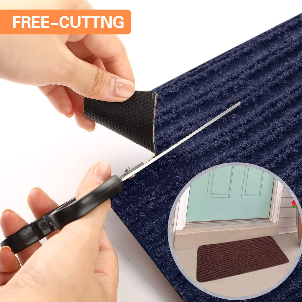 Large Semi Finished Front Door Mat Non-Slip Floor Mats Striped Welcome Mats 16 X 79 Inch Waterproof Entryway Shoe Mats Pet Rug Runner For Bathroom Kitchen Outdoor Decor (Navy, 2 Roll)