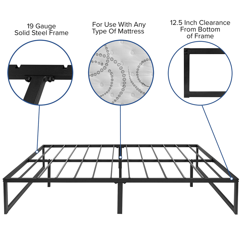 Flash Furniture Lana 14 Inch Metal Platform Bed Frame - No Box Spring Needed with Steel Slat Support and Quick Lock Functionality (Full)