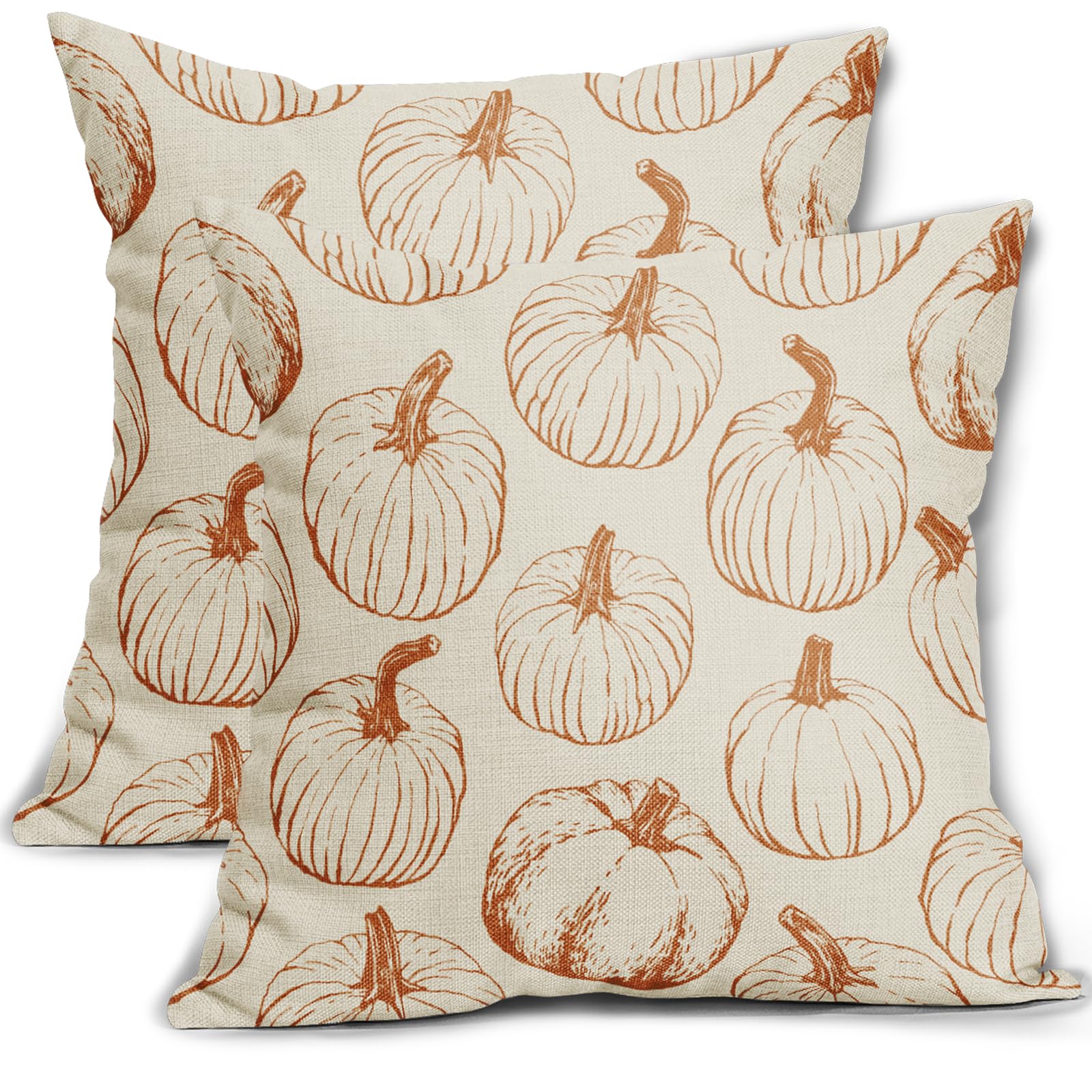 Aytipun Fall Pillow Covers 18X18 Set Of 2 Burnt Orange Pumpkin Autumn Thanksgiving Harvest Decorative Throw Pillows Outdoor Cush
