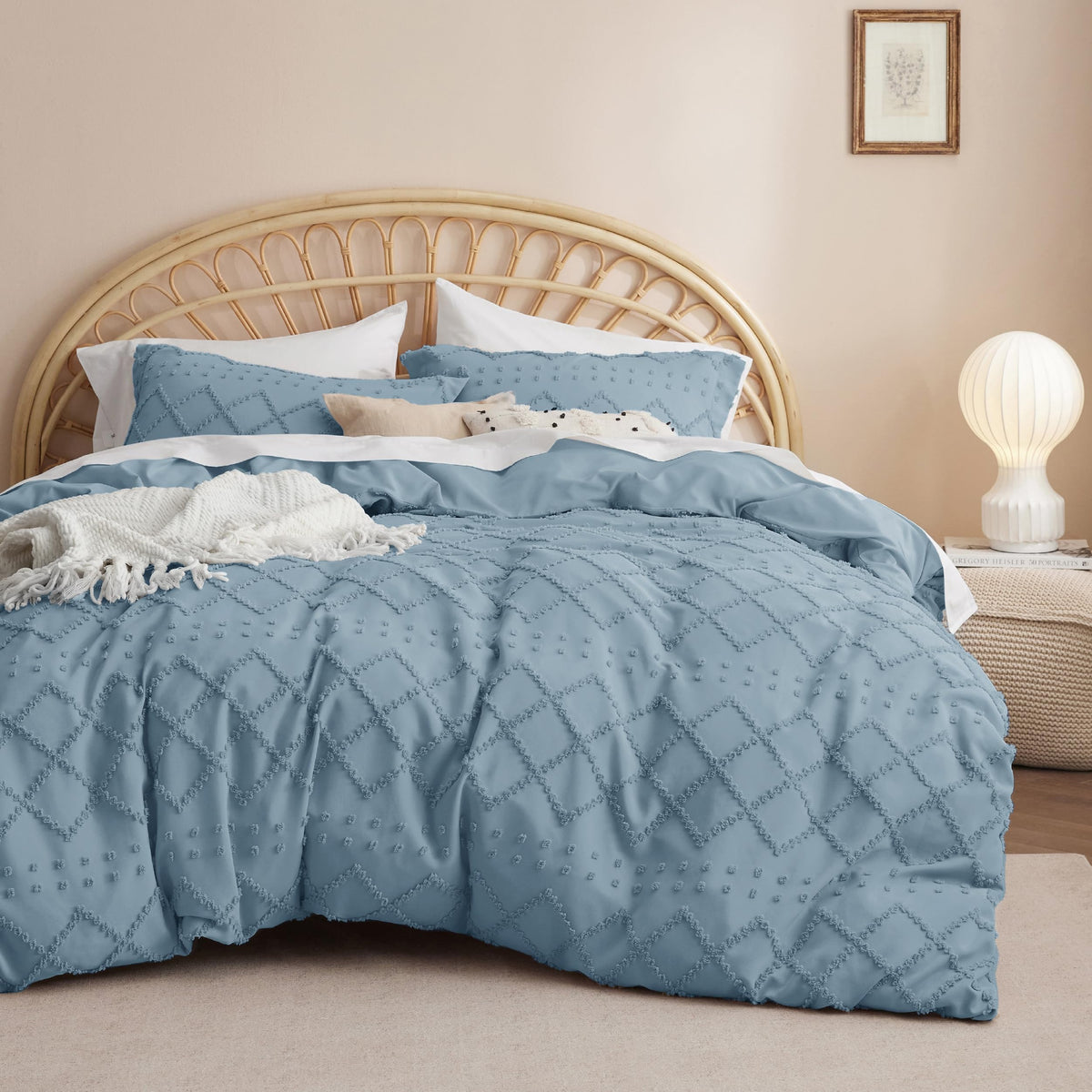 Bedsure Boho Duvet Cover Queen - Boho Bedding, Tufted Queen Duvet Cover For All Seasons, 3 Pieces Embroidery Shabby Chic Home Be