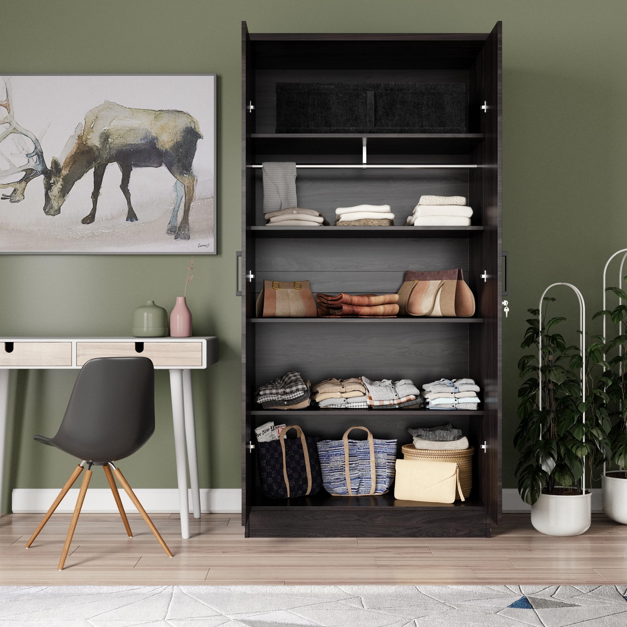 Better Home Products Harmony Two Door Armoire Wardrobe with Mirror in Tobacco