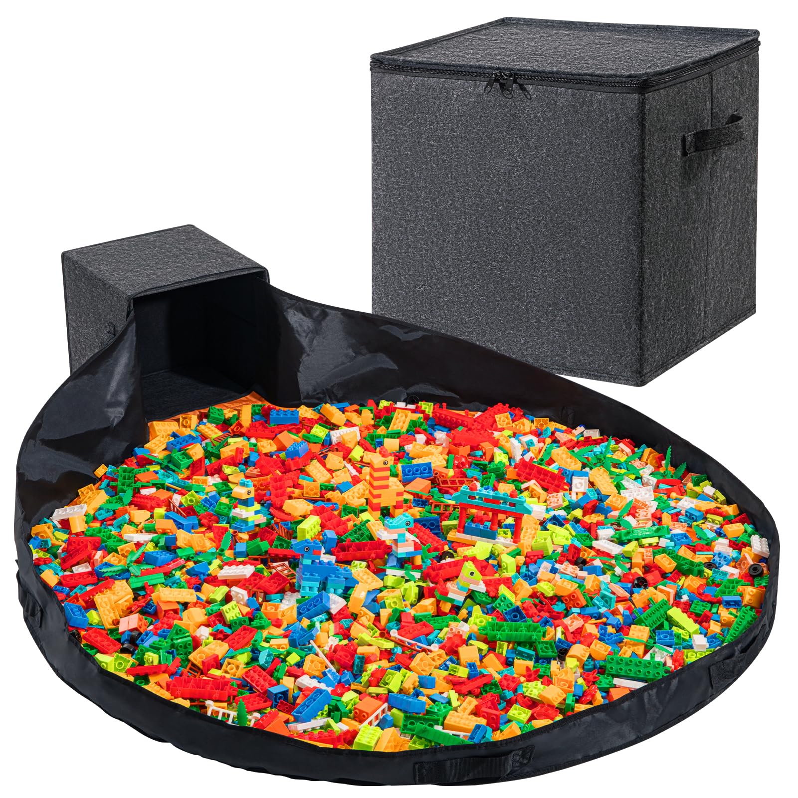 Ainiynm Toy Storage Organizer And Play Mat 13' Basket For Building Bricks Collapsible Storage Box For Kids Nonwoven Fabric Orga