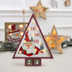E-View Wooden Advent Countdown Calendar With Lights And 2 Blocks - Days Until Christmas Countdown - Wood Snowman Santa Christmas