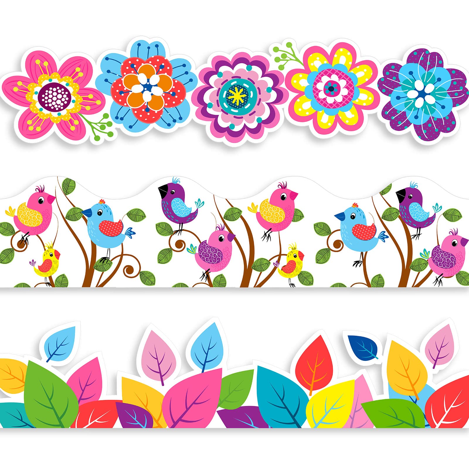 Sabary 59 Ft Spring Bulletin Board Border Springtime Border For Bulletin Board Flower Birds Print Colorful Removable Blackboard