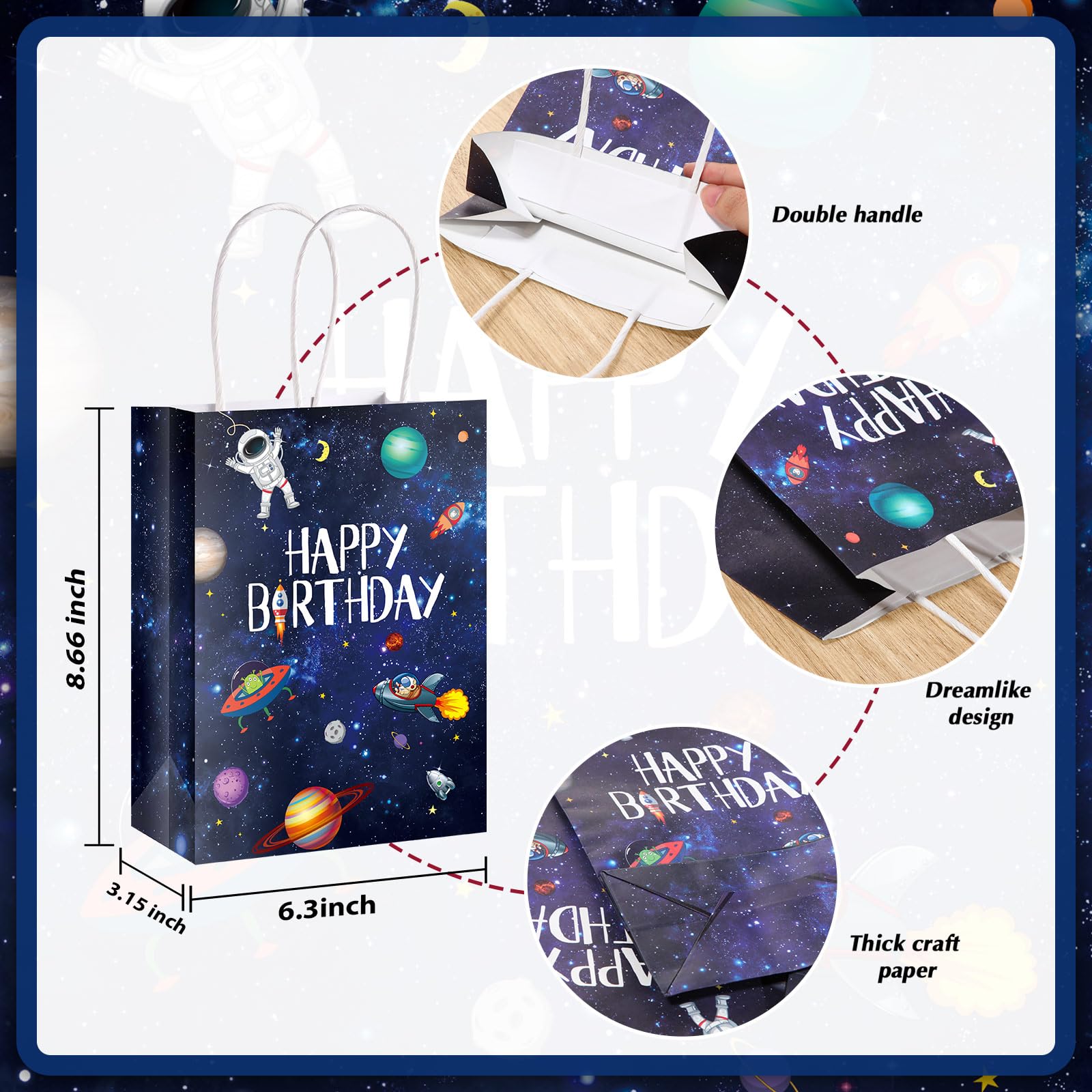 Outus 16 Pack Outer Birthday Space Party Favors Space Goody Bags With Handles Galaxy Gift Bags Kraft Paper Planet Goodie Bags Tr