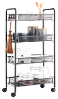 JANE EYRE Rolling Utility Storage Rack Cart on Wheels, Trolley Carft cart, Multi-Purpose Organizer Shelf (Black, 4 Tier)