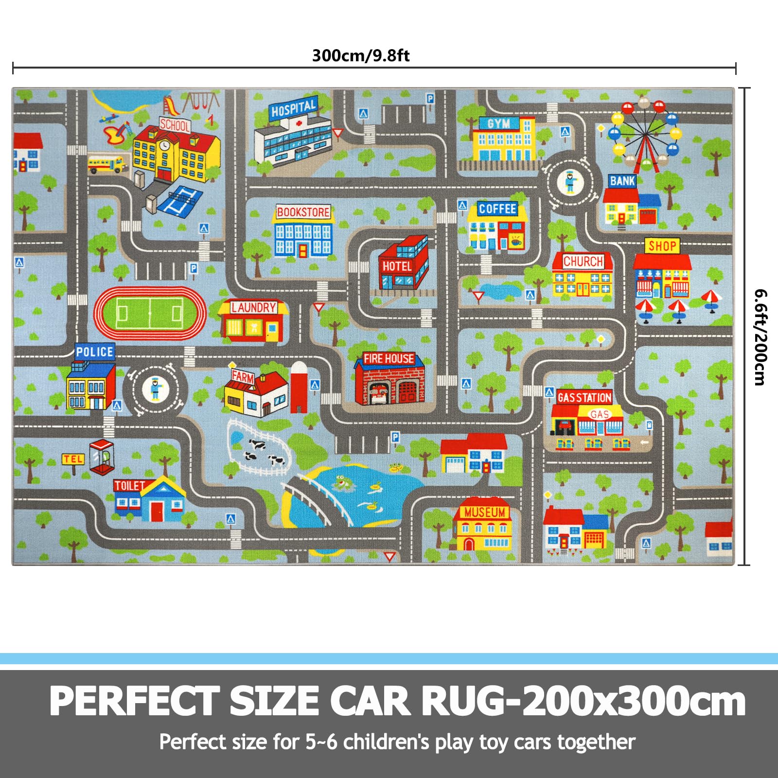 Capslpad Sky Blue Car Road Kid Rug Carpet Playmat For Playoom Traffic Road Kids Play Mat For Toddler Non Slip Washable City Map