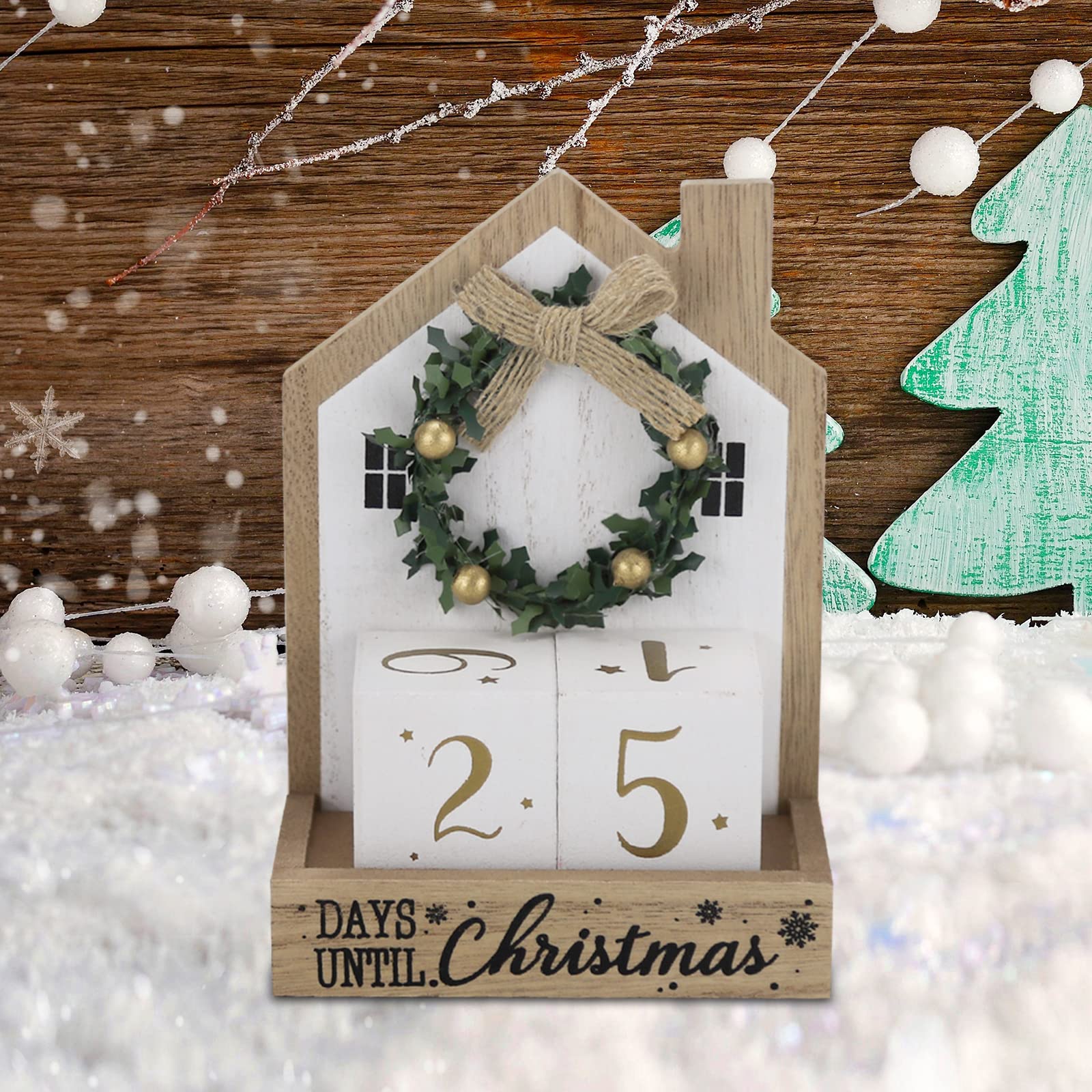 Sfozstra Christmas Wooden Countdown Advent Calendar With Bow Garland Simple Room Design Numebr Calendar To Meet The Christmas Co