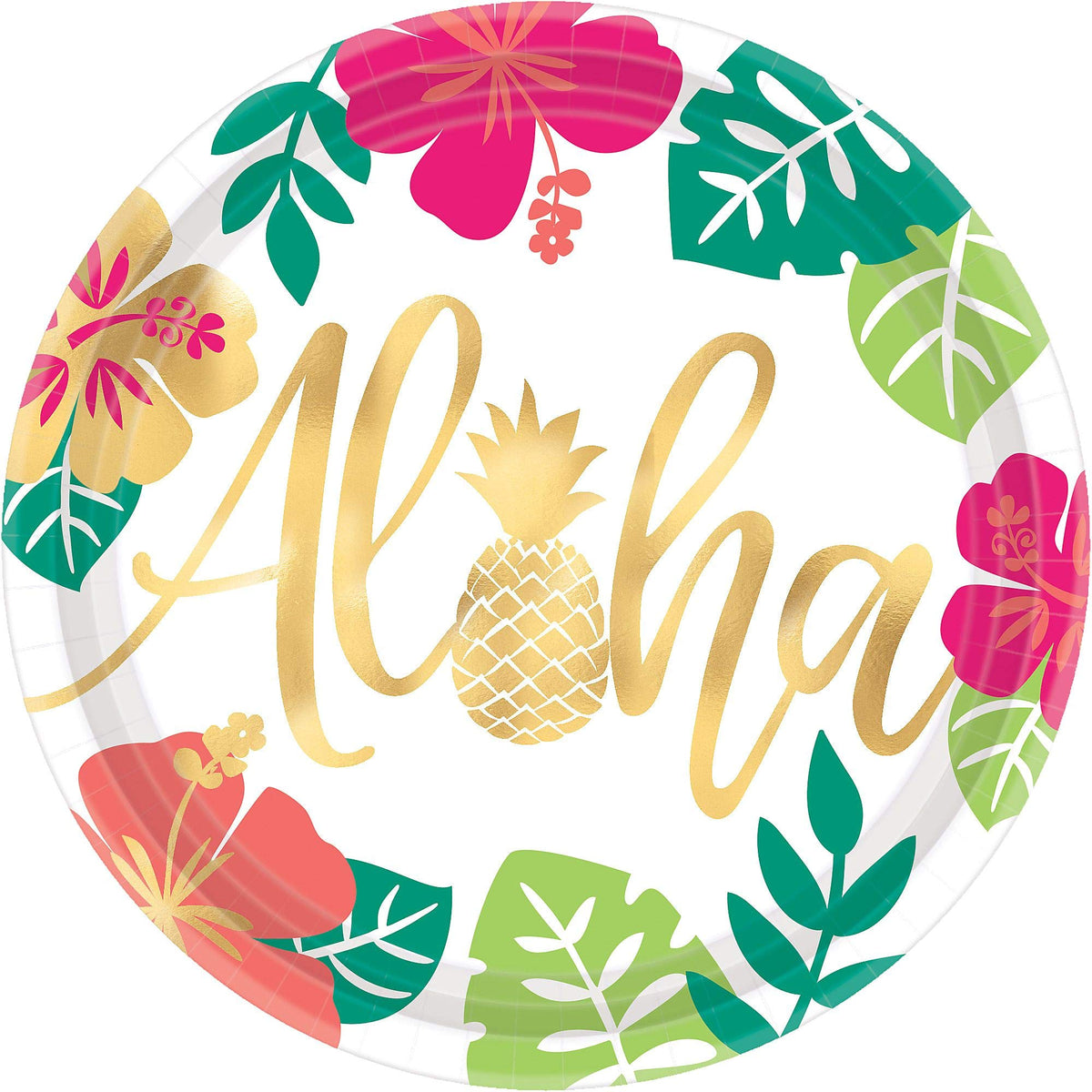 Aloha Metallic Round Plates - 10.5'' (Set of 8) - Perfect for Tropical-Themed Parties & Everyday Celebration