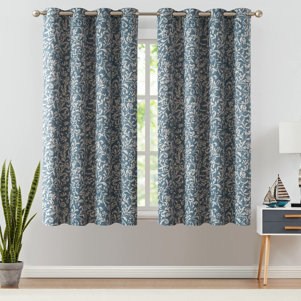 Jinchan 72 Inch Curtains For Bedroom, 80% Blackout Farmhouse Drapes With Scroll Floral Patterned For Living Room, Grommet Top Th