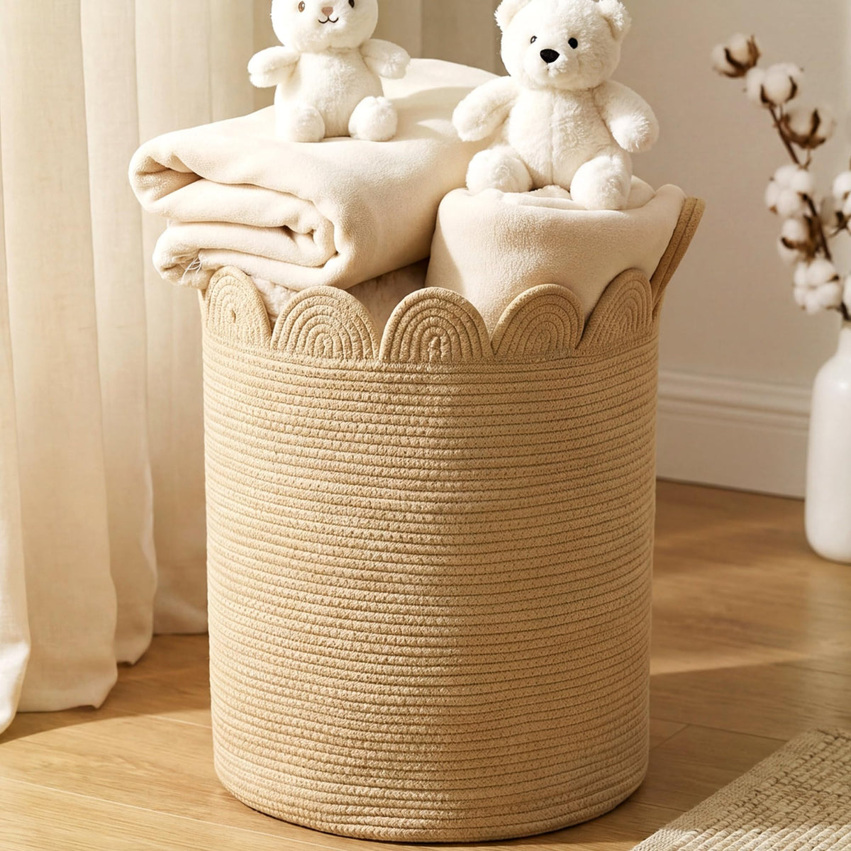 LemonRoad Round Woven Basket Brown, 15 L X 15 W X 20 H