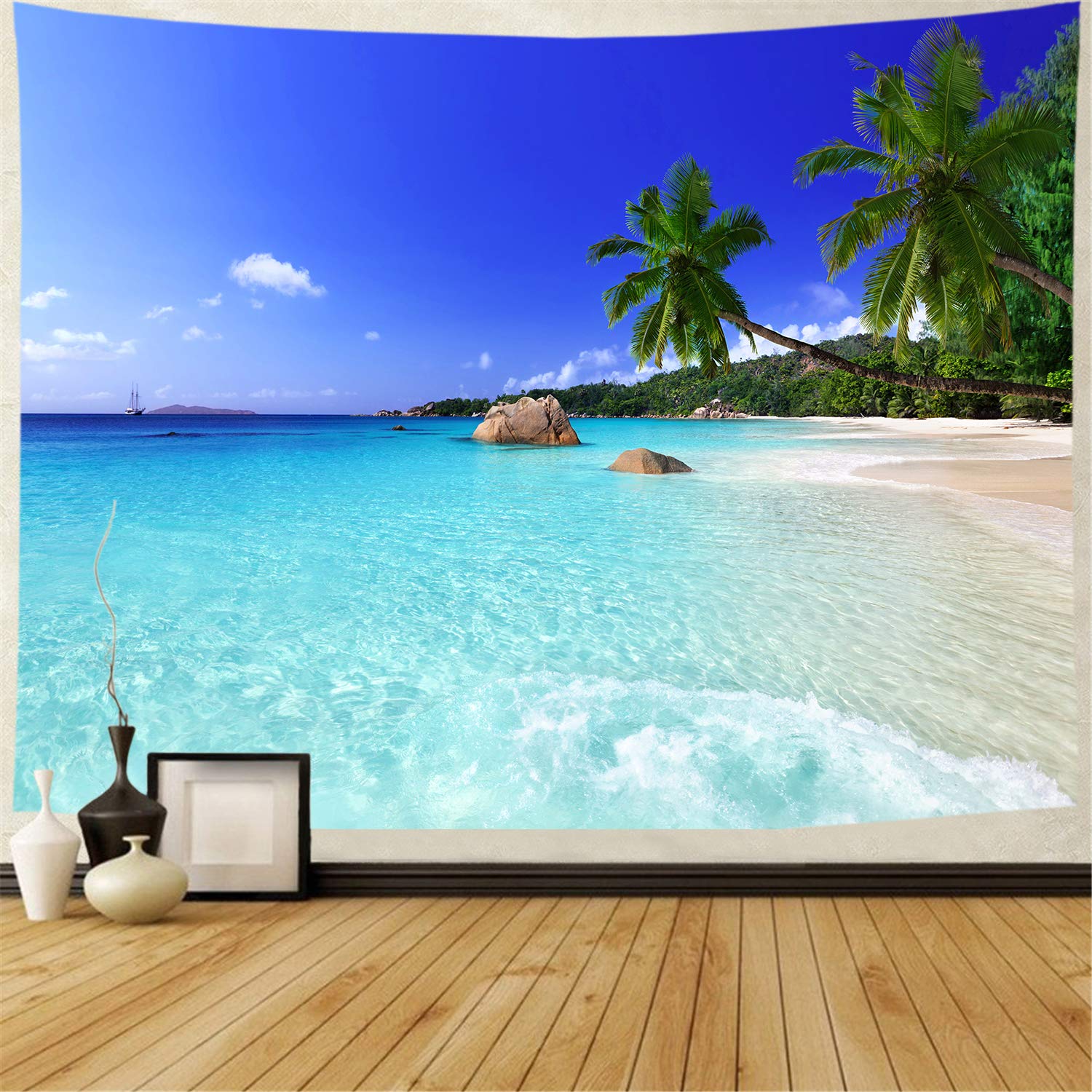 Racunbula Tapestry Ocean Beach Tapestry Wall Hanging Tropic Paradise Beach Wall Tapestry Coconut Tree Tapestry Hippie Bohemian T