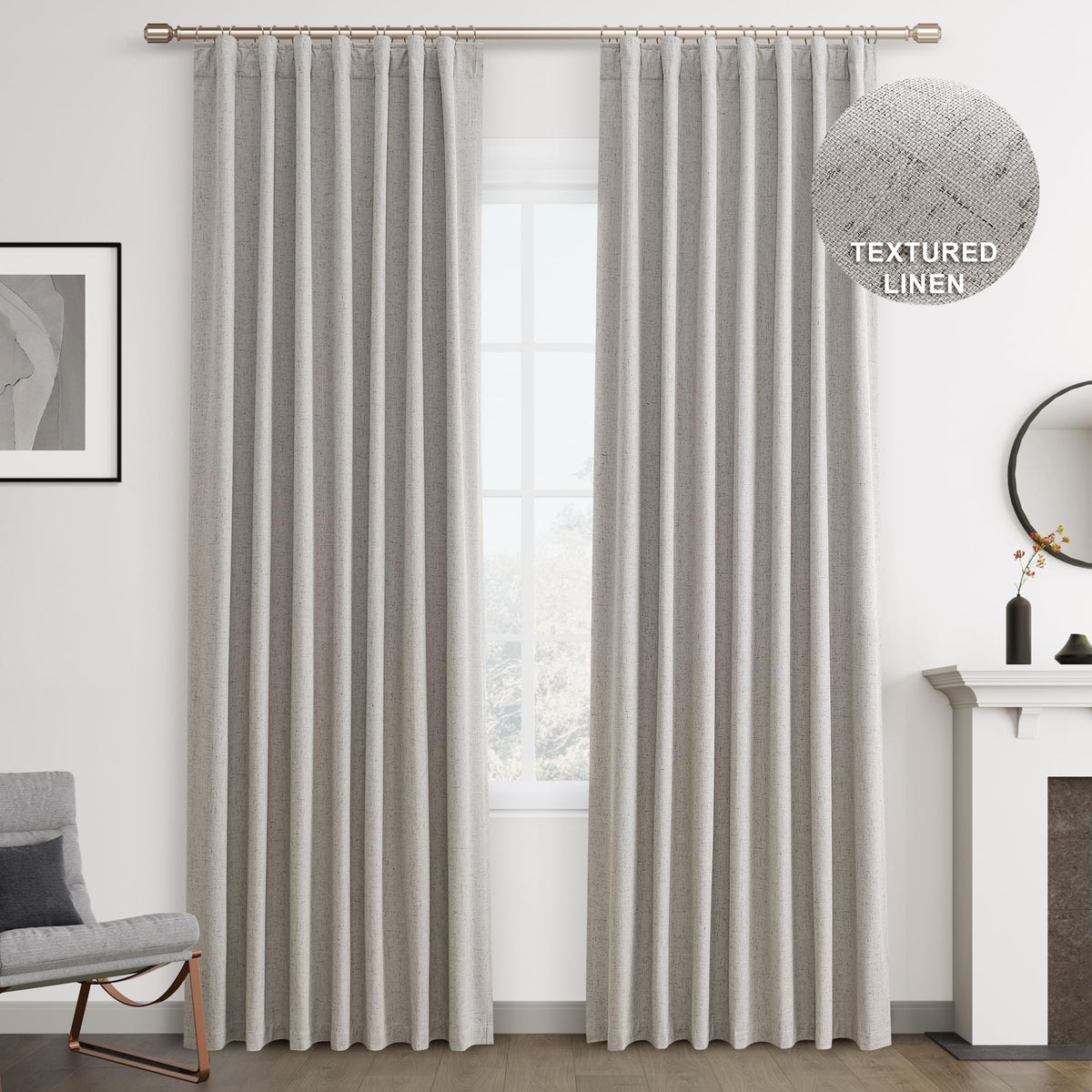 Joywell Silver Linen 100% Blackout Curtains 84 Inch Long, Rod Pocket/Back Tab/Hook Belt/Clip Rings,Thermal Insulated Drapes For Bedroom Living Room With Hooks,2 Panels,52 X 84