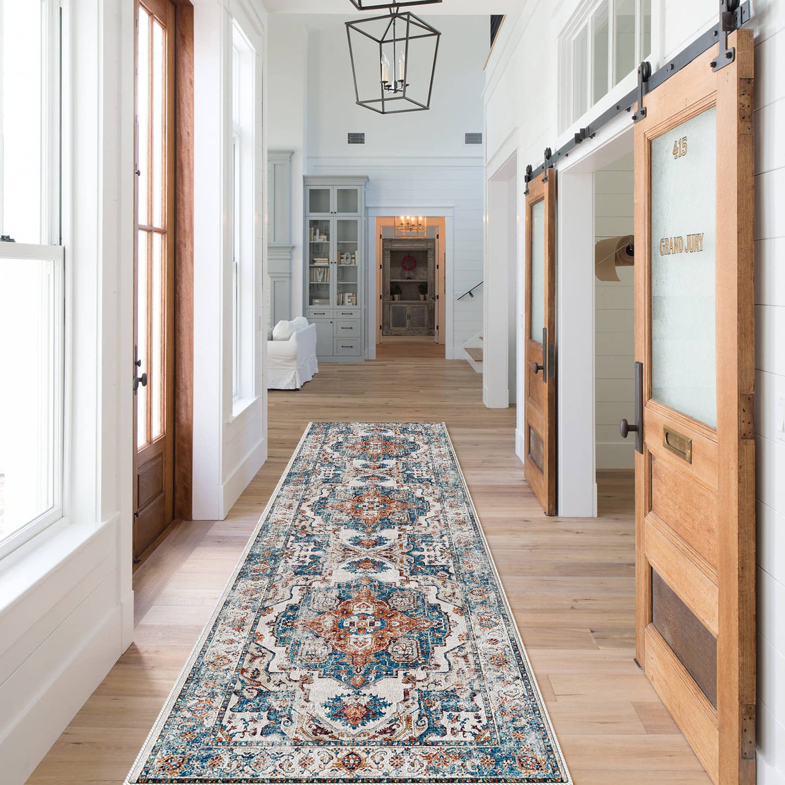 Hallway Washable Runner Rug - 2x7 Kitchen Rugs Entryway Rug Runner Vintage Soft Floor Mat Non Slip Indoor Farmhouse Carpet for B