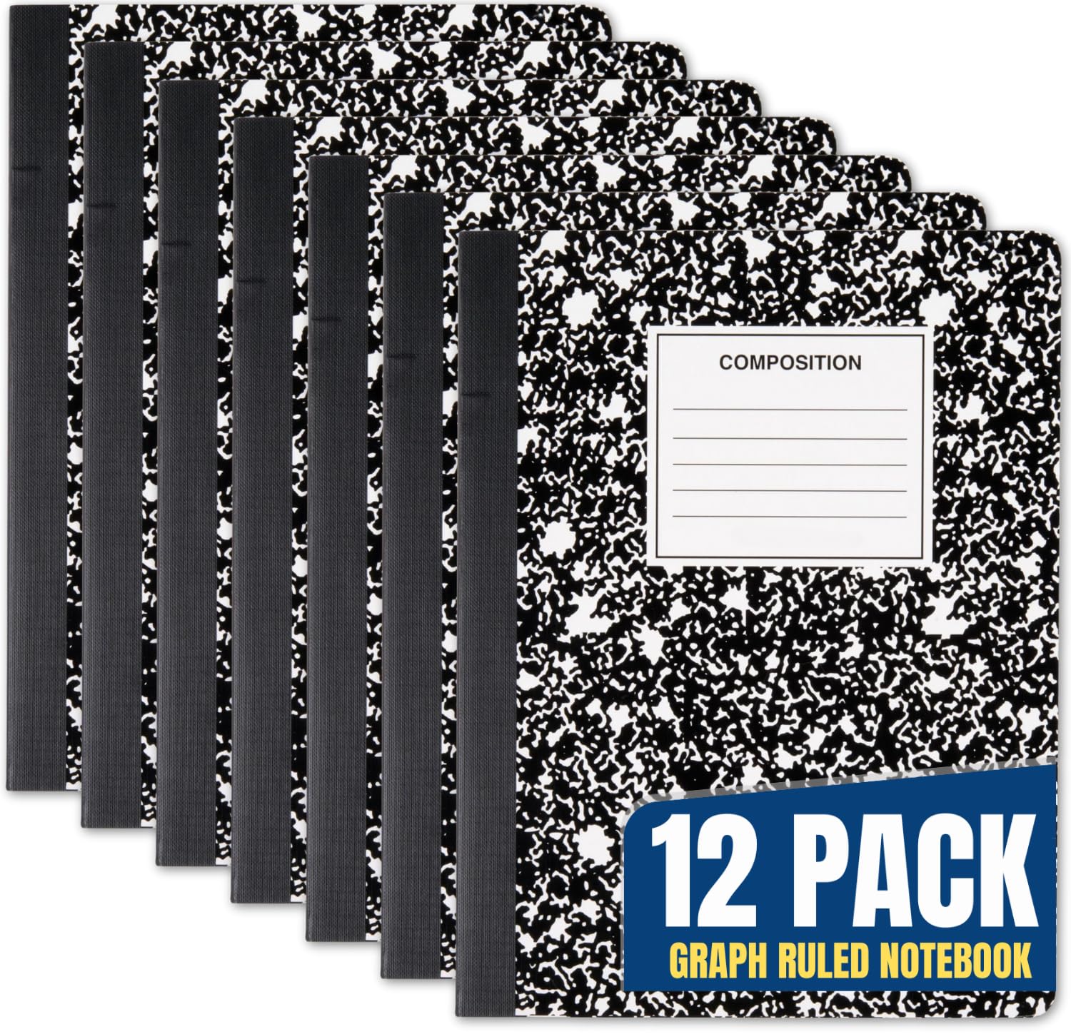 1Intheoffice Quad Ruled Composition Book 7.5 X 9.75, Graph Paper Composition Notebook, Black Marble Cover, Quad Ruled 4X4, 100 S