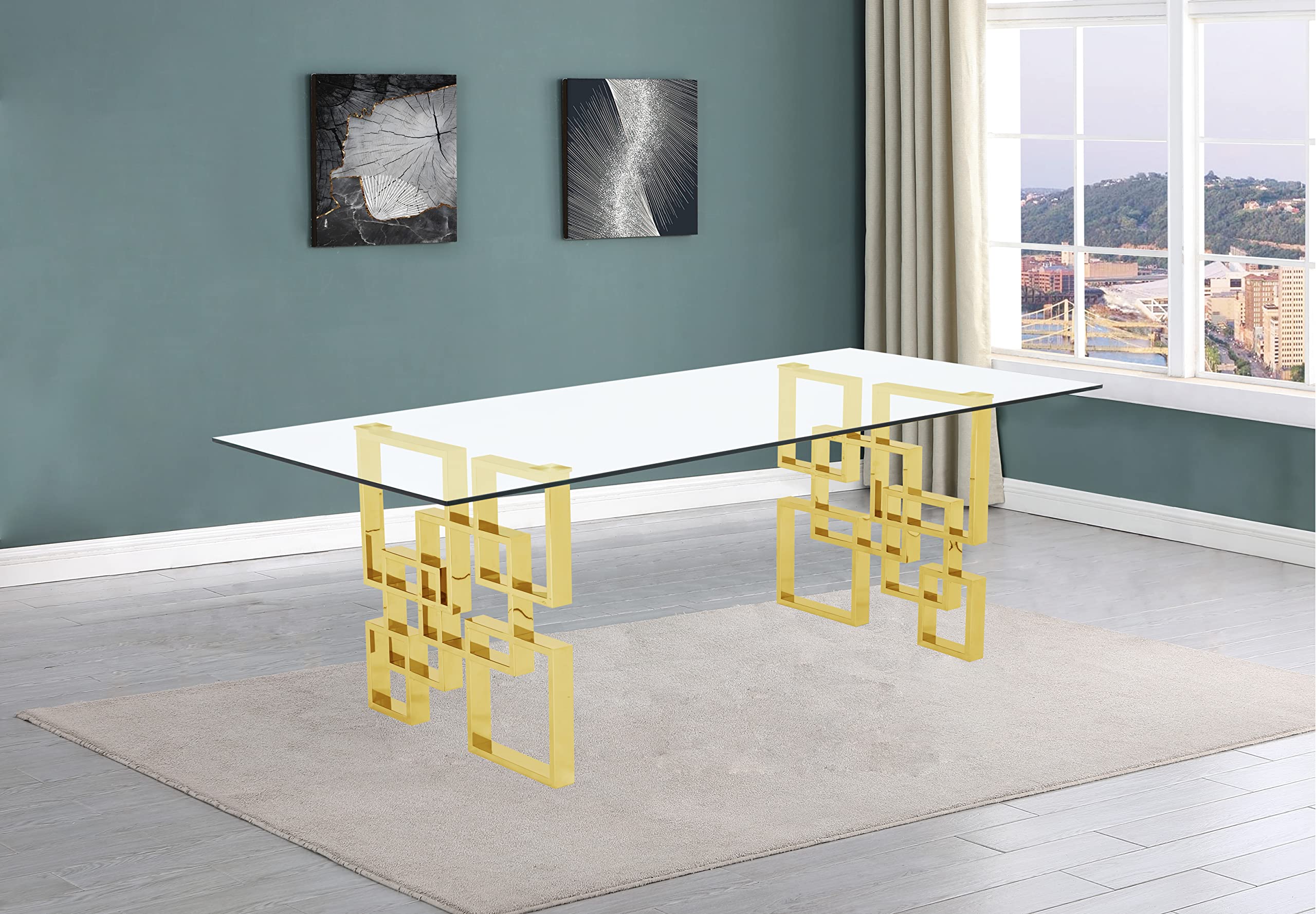 Best Quality Furniture D224-DT Table, Clear/Gold