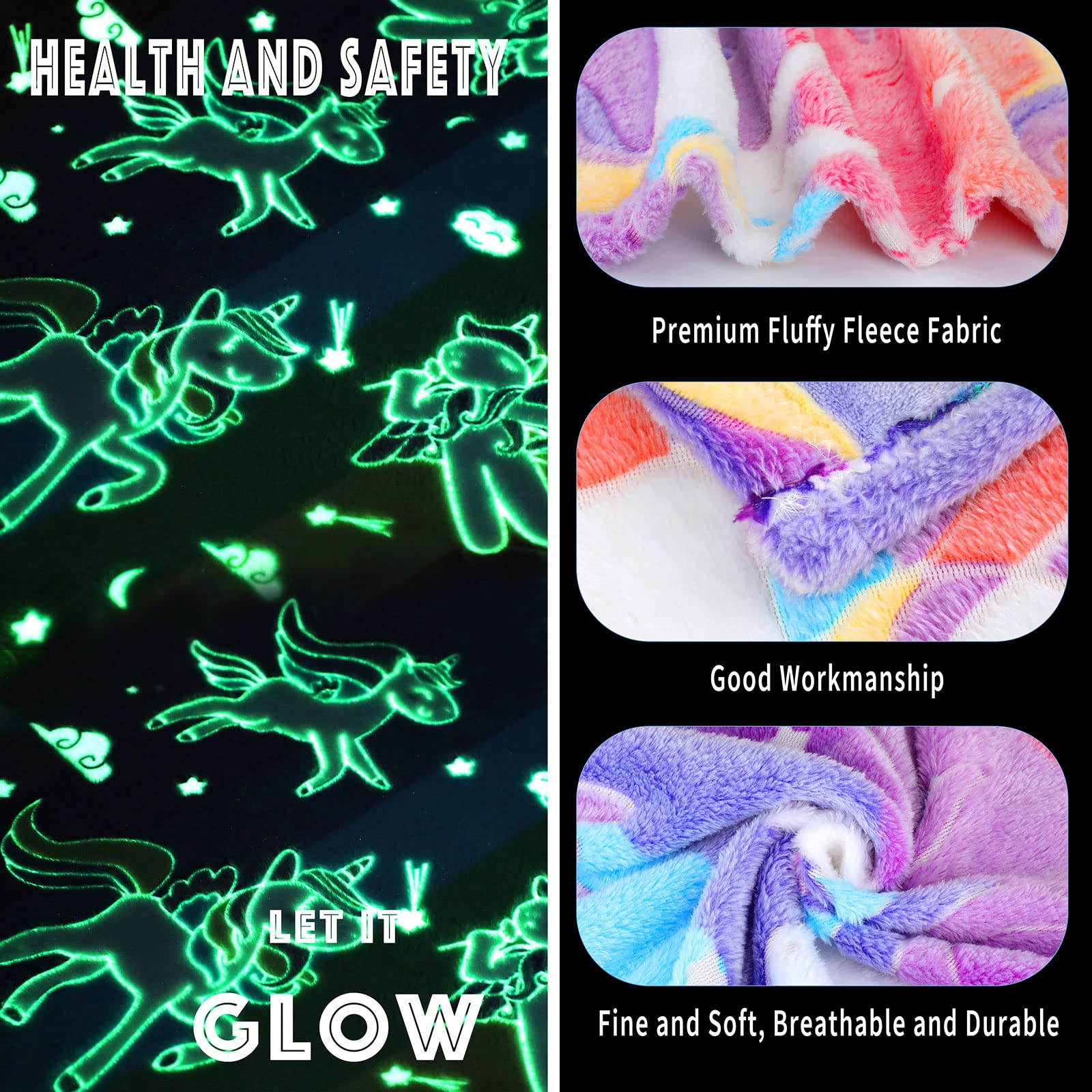 Glow In The Dark Blanket Unicorns Gifts For Girls Birthday Gift Halloween Super Cute Soft Cozy Rainbow Unicorn Star Flannel Lumi