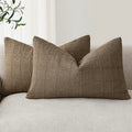 Foindtower Set Of 2 Decorative Linen Check Throw Pillow Covers Neutral Farmhouse Lumbar Cushion Covers Modern Boho Home Decor Fo