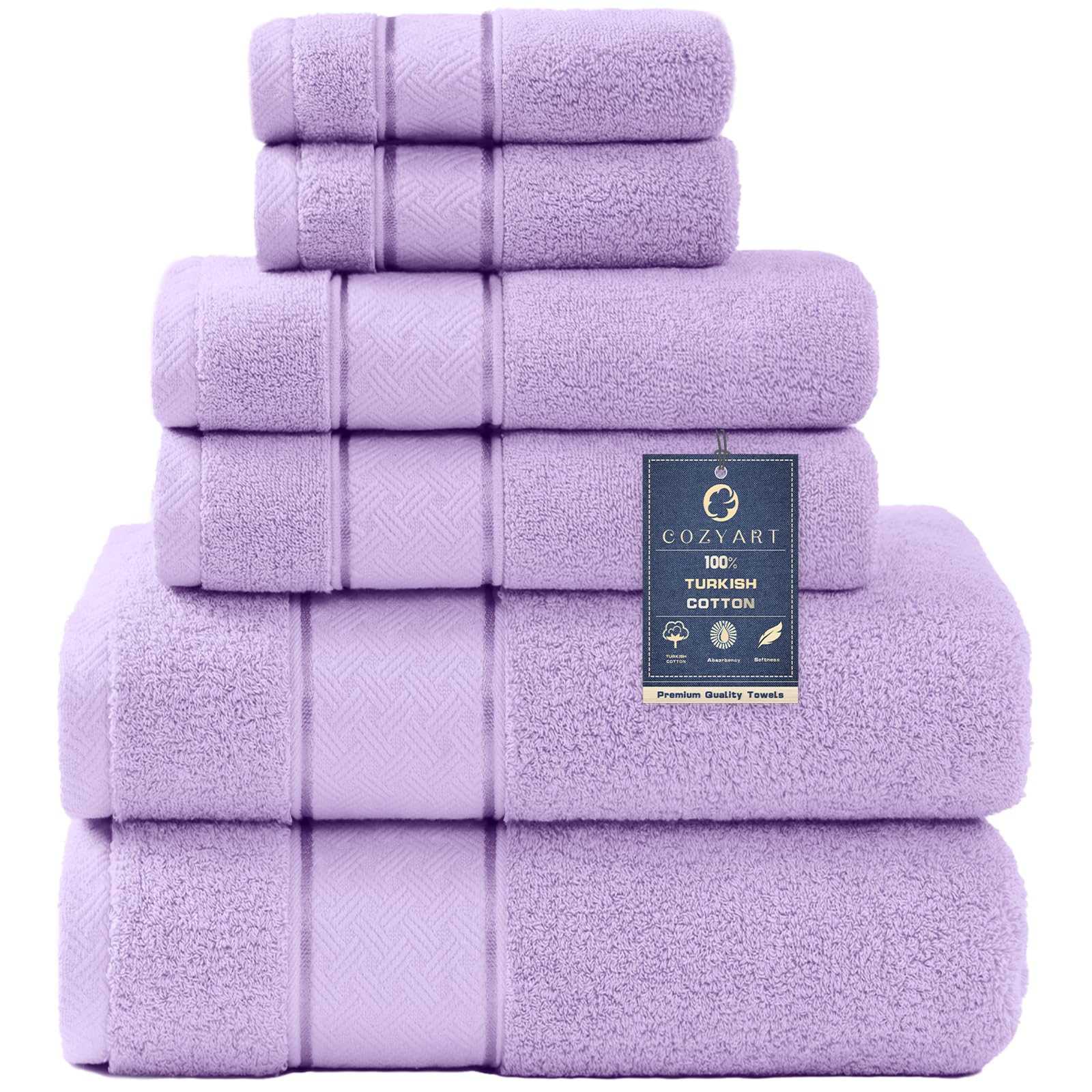 COZYART Lavender Bath Towels Set 6 Piece, Luxury 100% Turkish Cotton 650GSM Hotel Quality, Soft, Absorbent,Towel Sets for Bathro