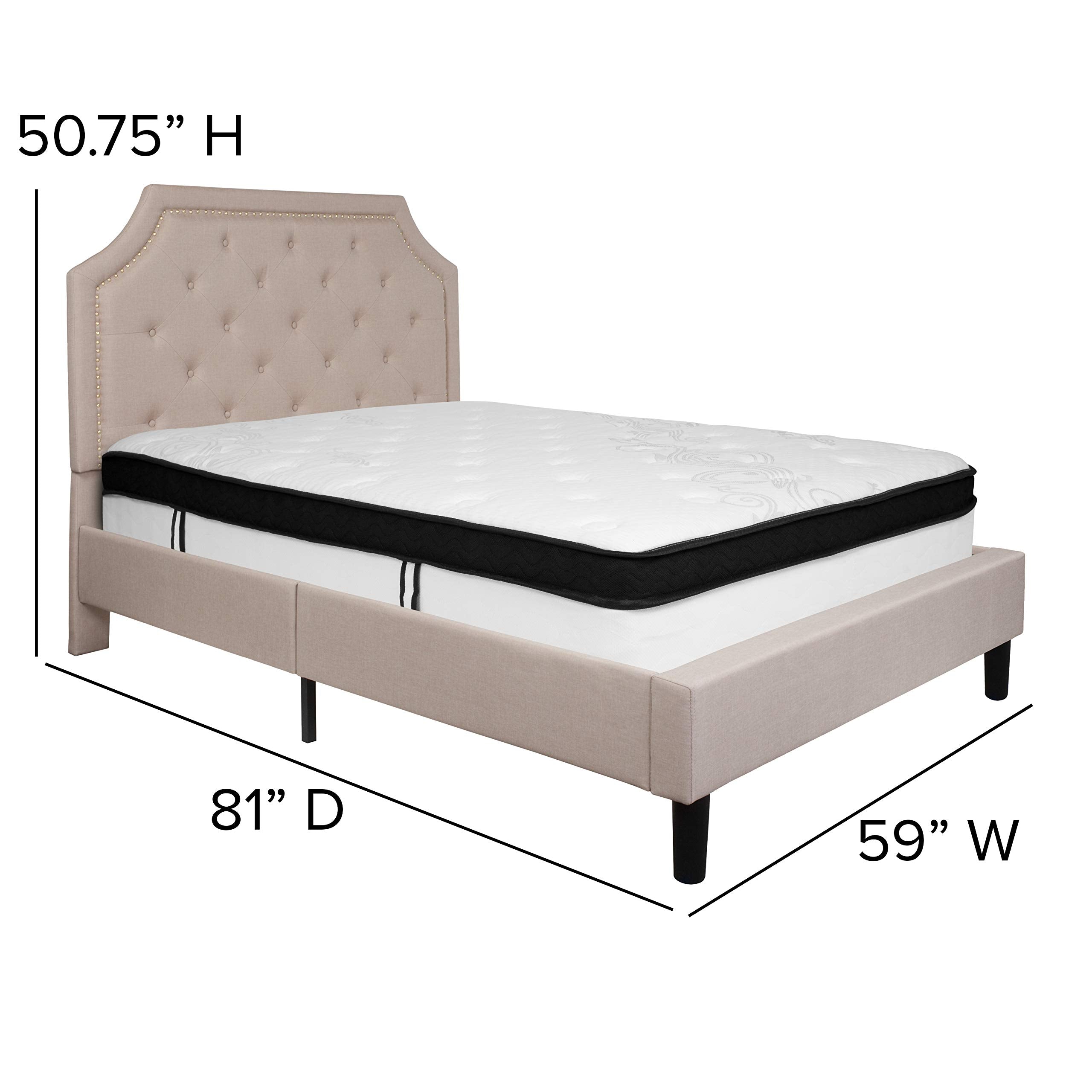 Flash Furniture Brighton Full Size Tufted Upholstered Platform Bed In Beige Fabric With Memory Foam Mattress