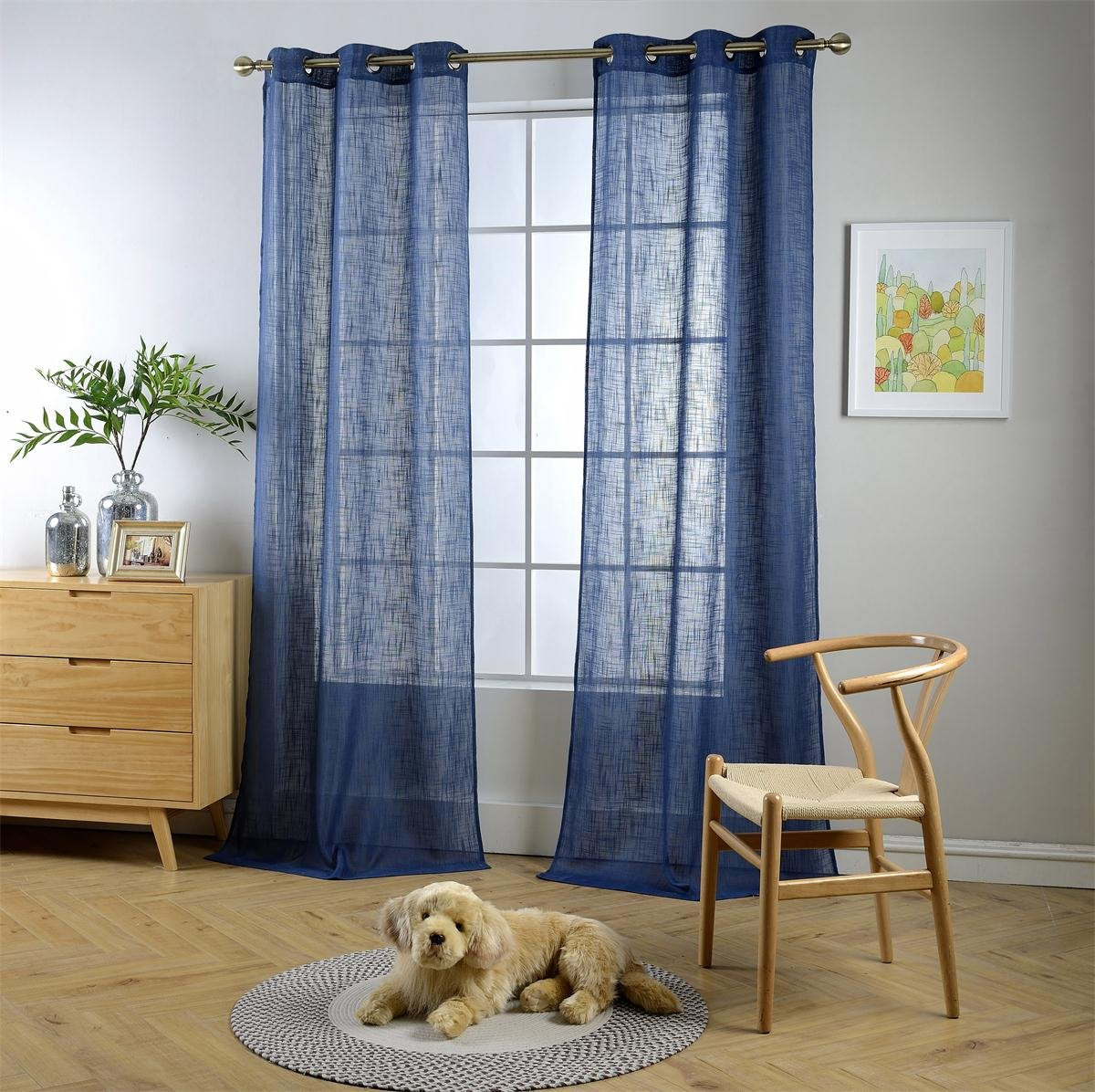 Miuco Semi Sheer Curtains Poly Linen Textured Solid Grommet Curtains 84 Inches Long For French Doors 2 Panels (2 X 37 Wide X 84'