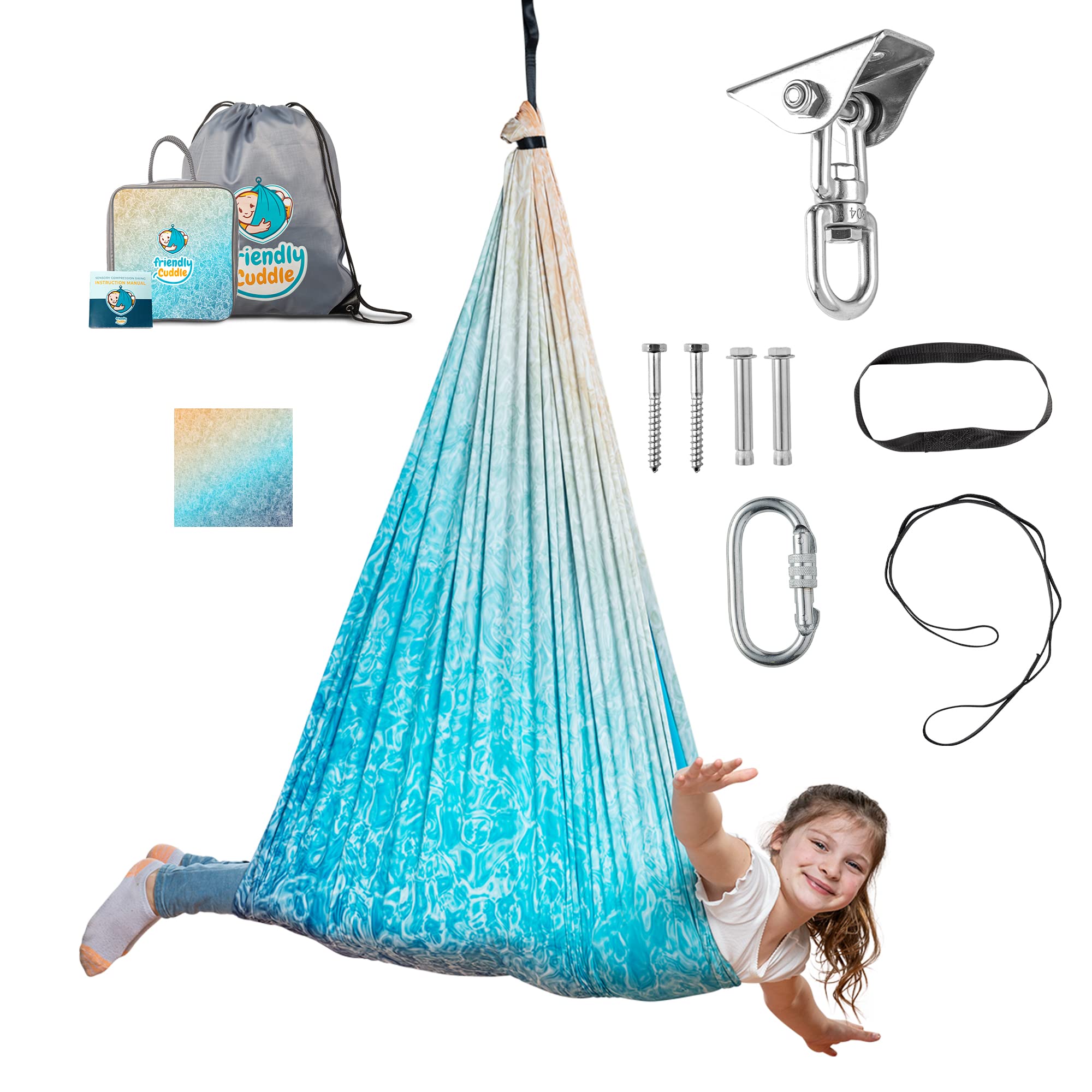 Indoor Sensory Swing For Kids Or Outdoor - Double-Layer, & 360 Swivel, Calming Compression Therapy Swing Hammock For Kids & Adul