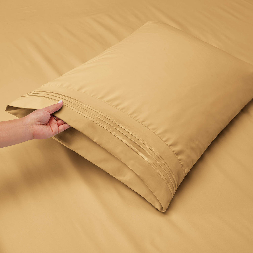 Clara Clark Queen Sheets, 6 Piece Set - Hotel Luxury Sheets For Queen Size Bed, Super Soft Bedding Sheets & Pillowcases, Queen Size Sheets, Camel Gold