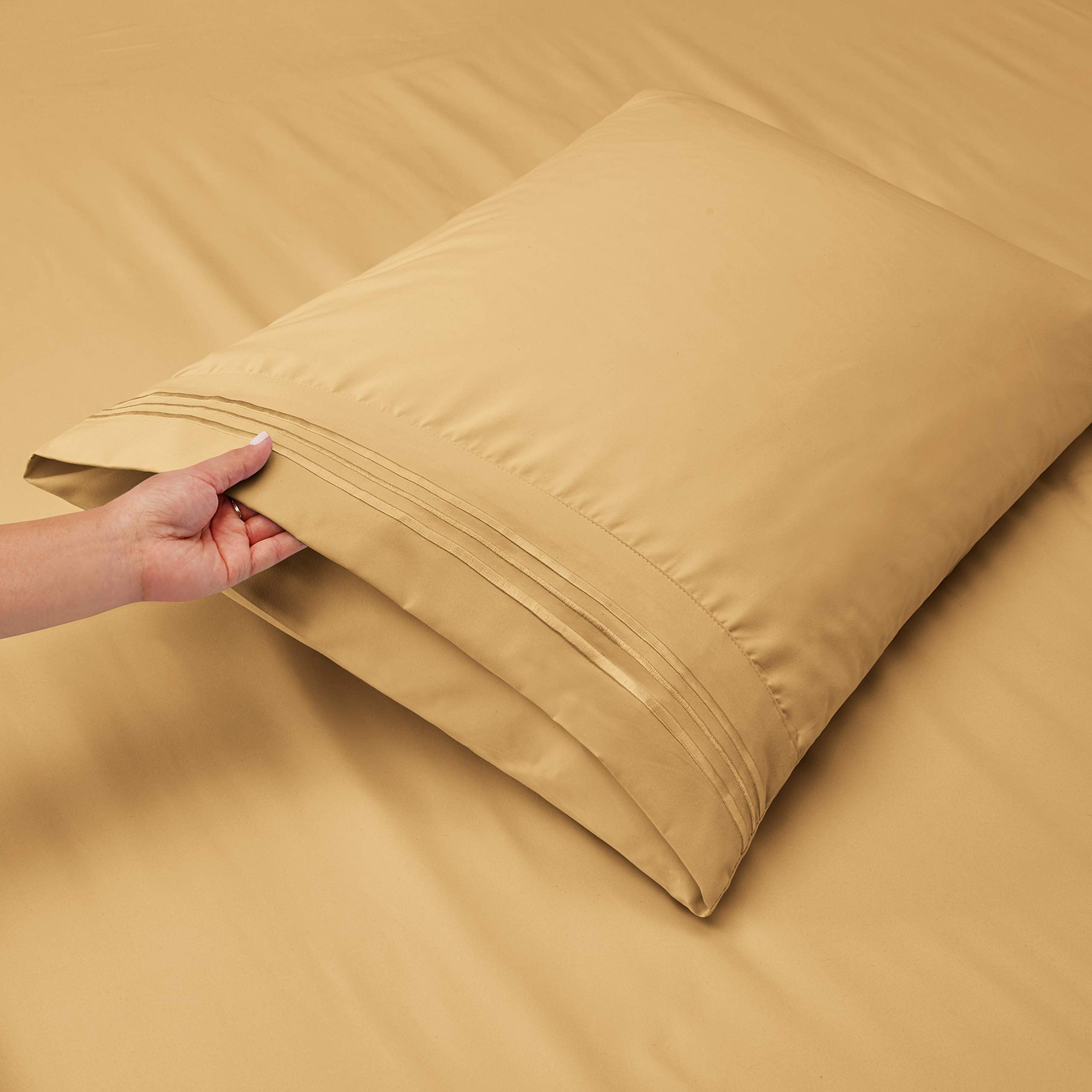 Clara Clark King Sheets, 6 Piece Set - Hotel Luxury Sheets For King Size Bed, Super Soft Bedding Sheets & Pillowcases, King Size Sheets, Camel Gold