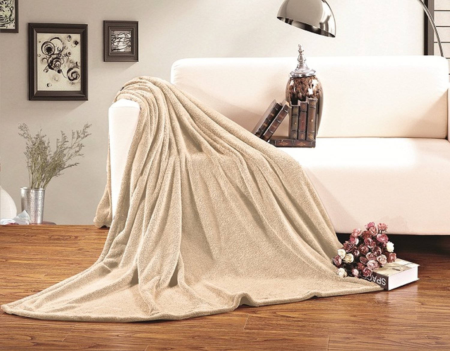 Elegant Comfort Luxury Velvety Softness Fuzzy Plush Micro-Velour Ultra-Soft Blanket, Full/Queen, Cream-Beige